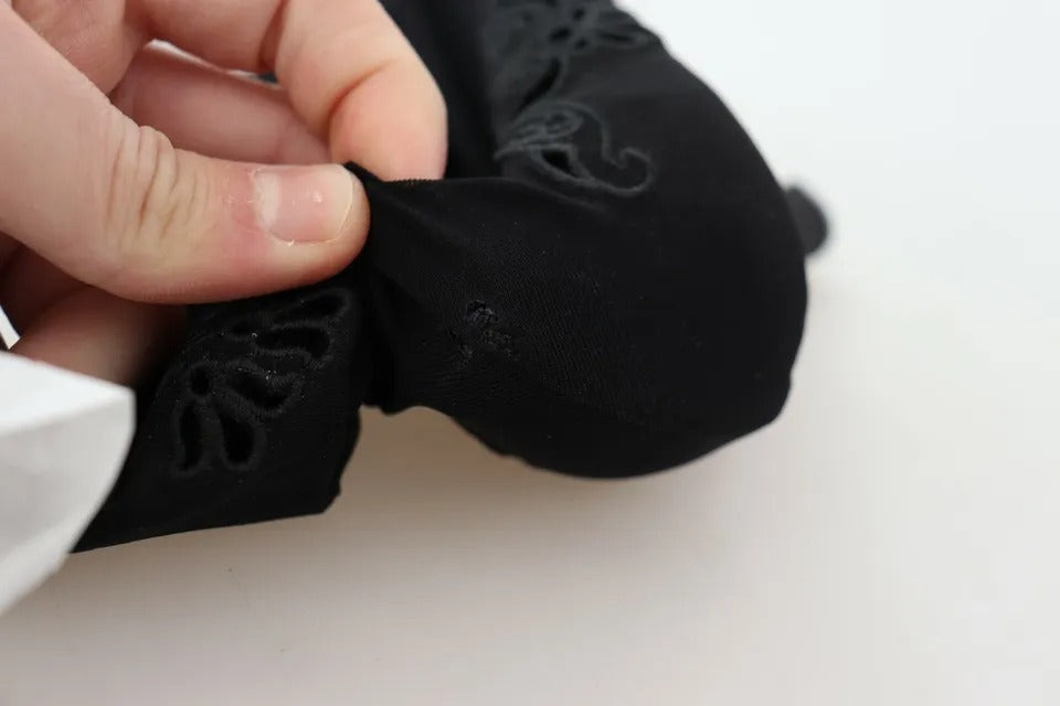 Zwarte Stretch Pumps Laarzen Bloemen Kant Schoenen