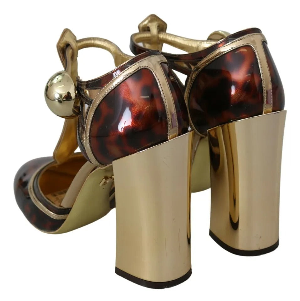 Gouden Leopard T-band Pomp Sandalen Schoenen