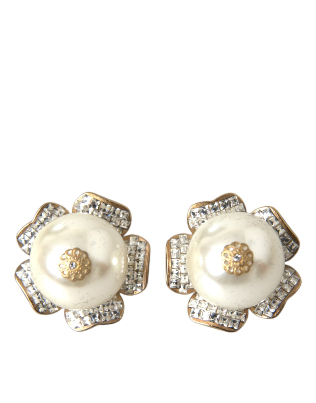 Goudkleurige Maxi Faux Parel Bloem Clip-oorbellen