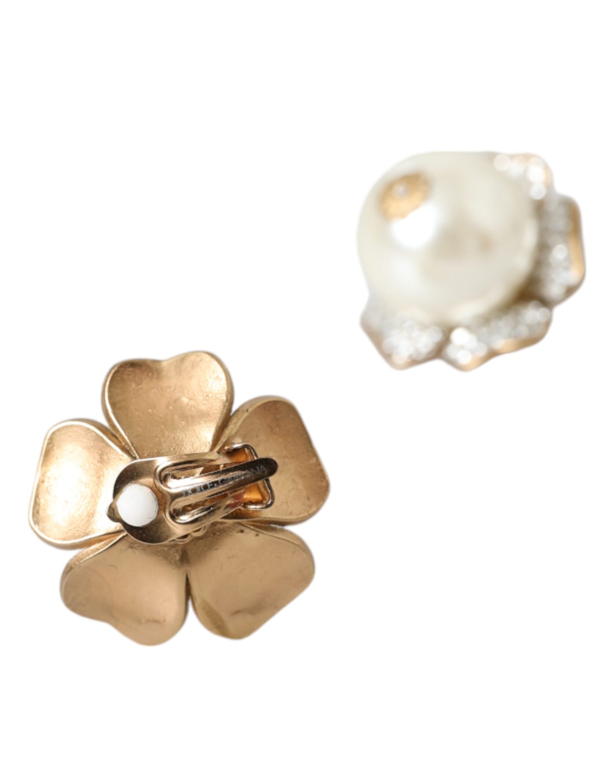 Goudkleurige Maxi Faux Parel Bloem Clip-oorbellen