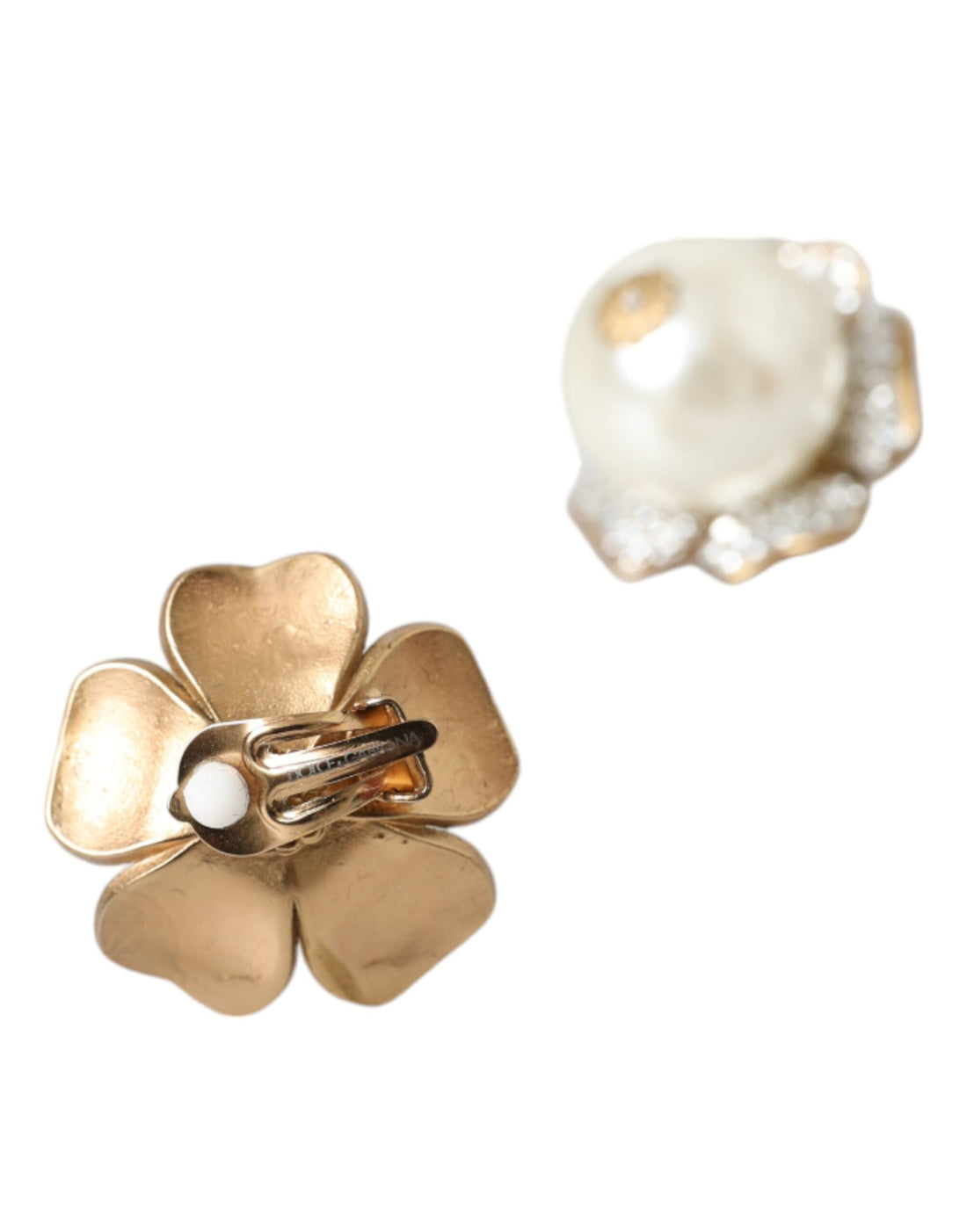 Goudkleurige Maxi Faux Parel Bloem Clip-oorbellen
