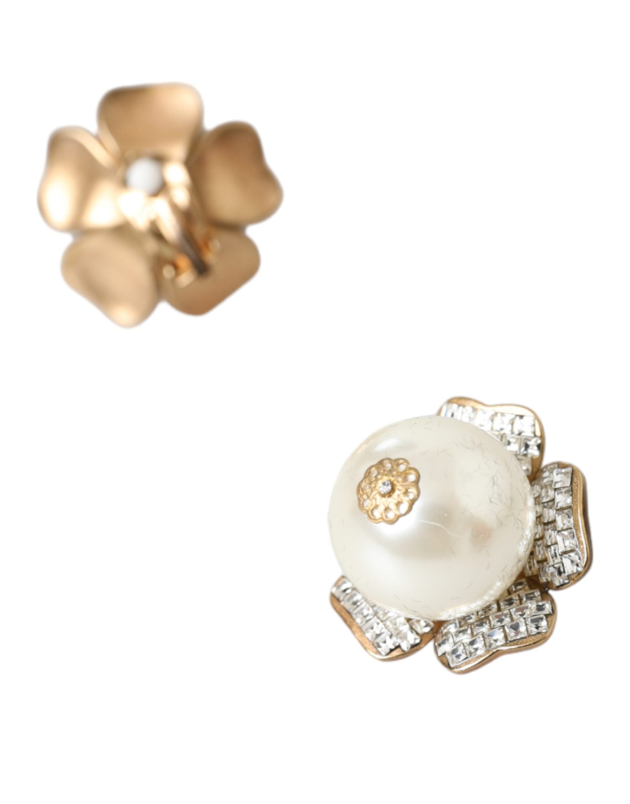 Goudkleurige Maxi Faux Parel Bloem Clip-oorbellen
