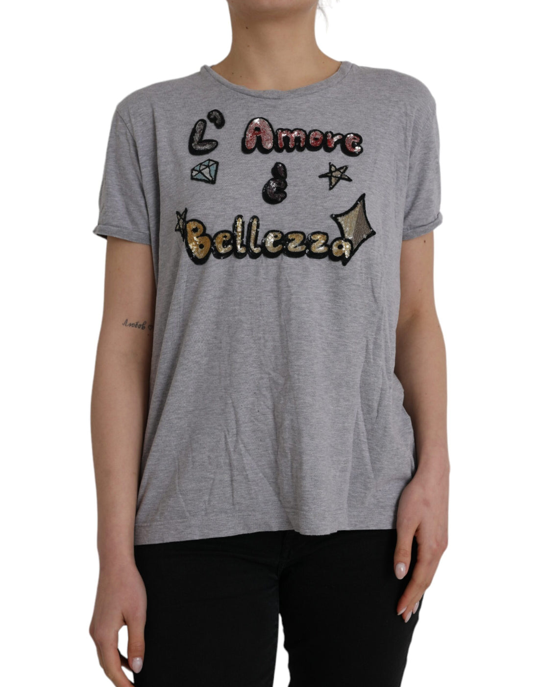 Grijze Katoenen L'Amore E'Bellezza Top T-shirt