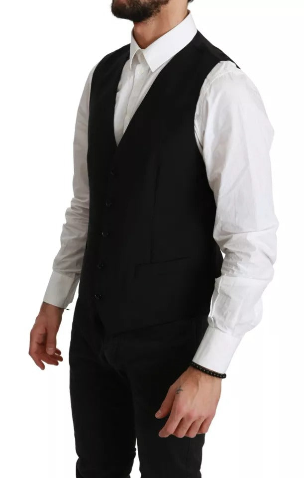 Zwart Stretch Gilet Formele Jurk Wollen Vest