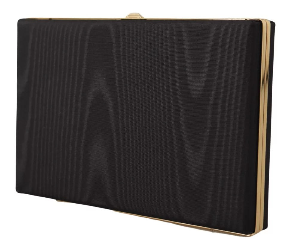 Zwarte Zijden Clutch met Goudkleurige Lijst Avondfeesttas