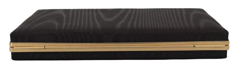 Zwarte Zijden Clutch met Goudkleurige Lijst Avondfeesttas