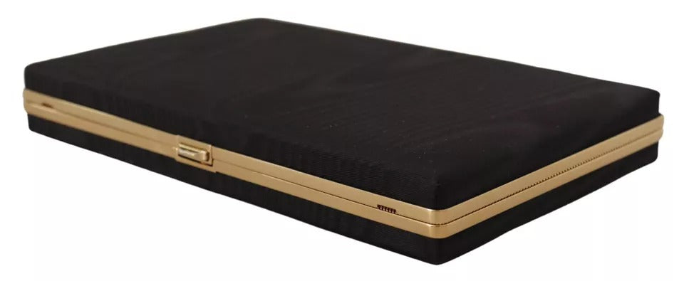 Zwarte Zijden Clutch met Goudkleurige Lijst Avondfeesttas