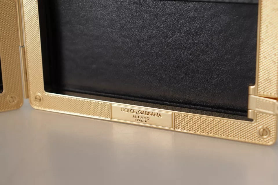 Zwarte Zijden Clutch met Goudkleurige Lijst Avondfeesttas