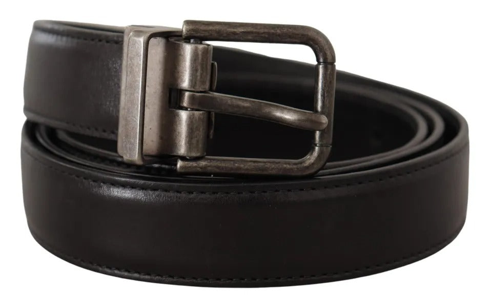 Zwarte Leren Riem met Vintage Logo en Metalen Gesp