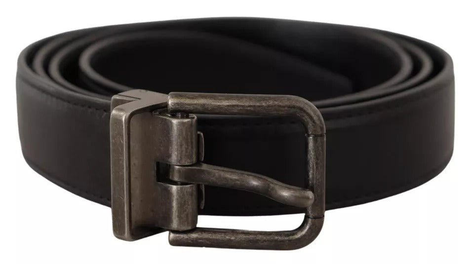 Zwarte Leren Riem met Vintage Logo en Metalen Gesp
