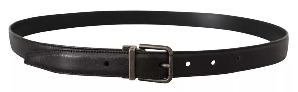 Zwarte Leren Riem met Vintage Logo en Metalen Gesp