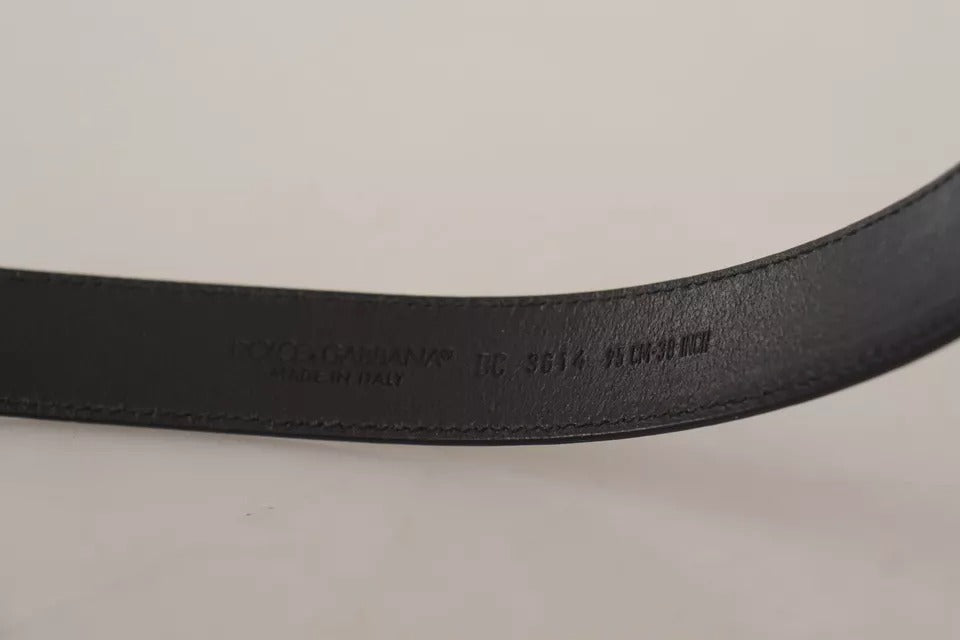 Zwarte Leren Riem met Vintage Logo en Metalen Gesp