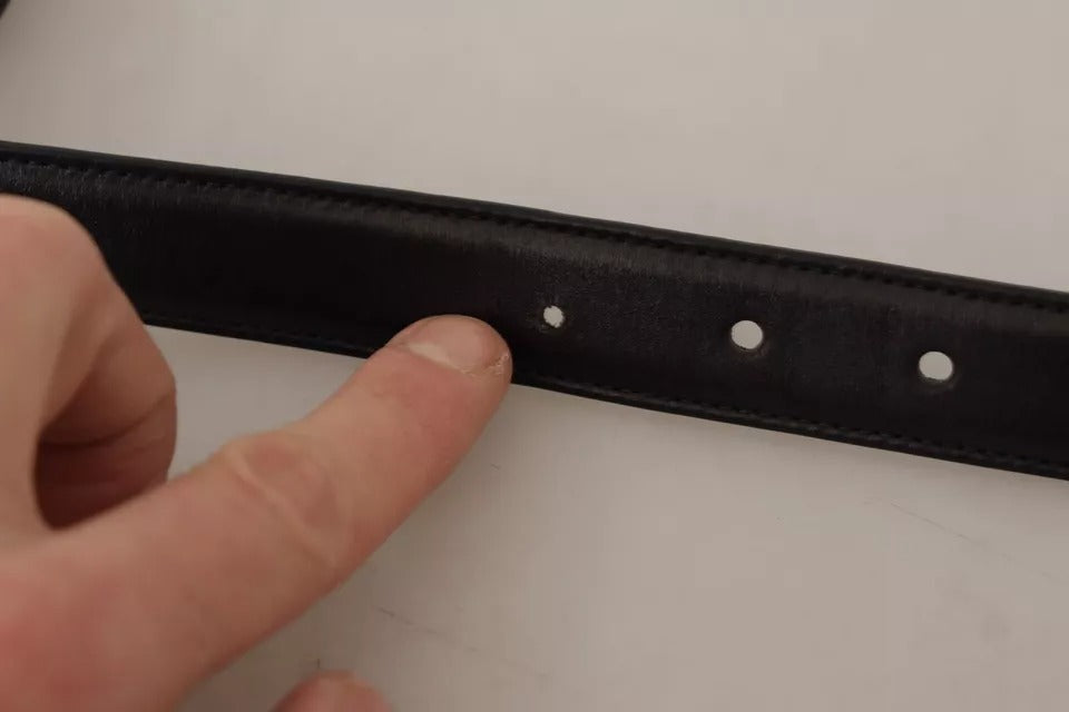 Zwarte Leren Riem met Vintage Logo en Metalen Gesp