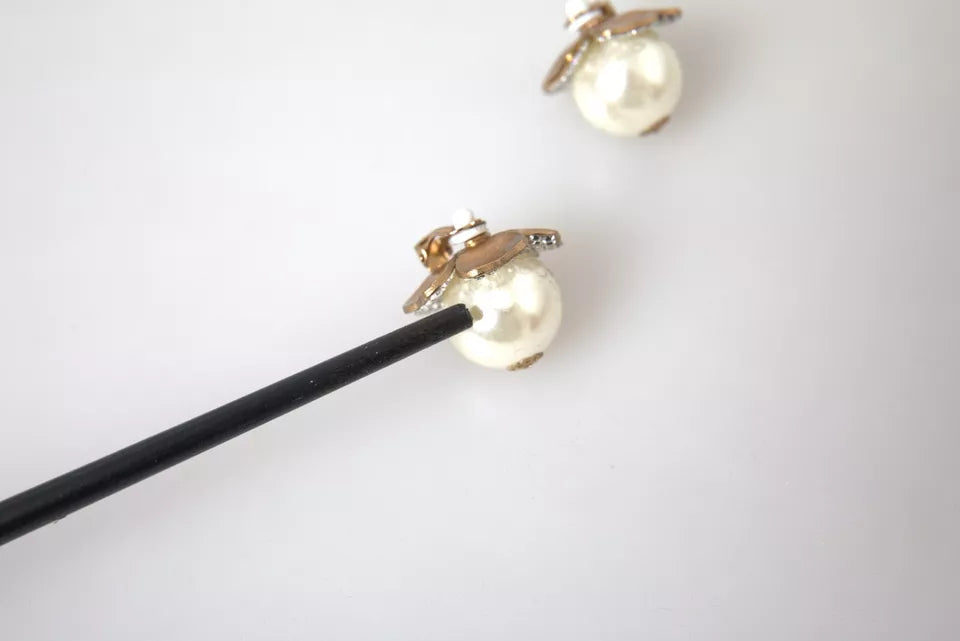 Goudkleurige Maxi Faux Parel Bloem Clip-oorbellen