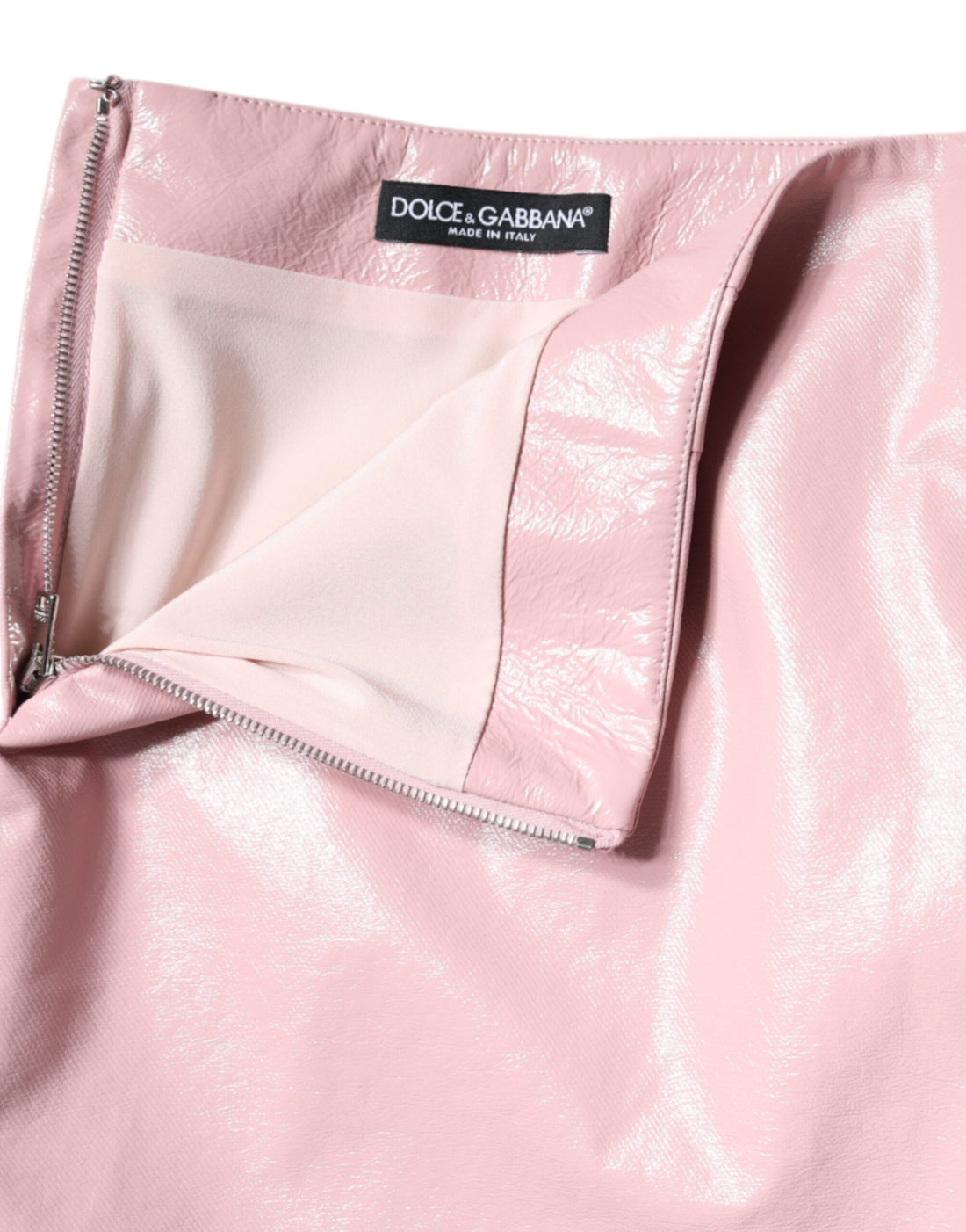 Glanzende roze katoenen hoge taille minirok