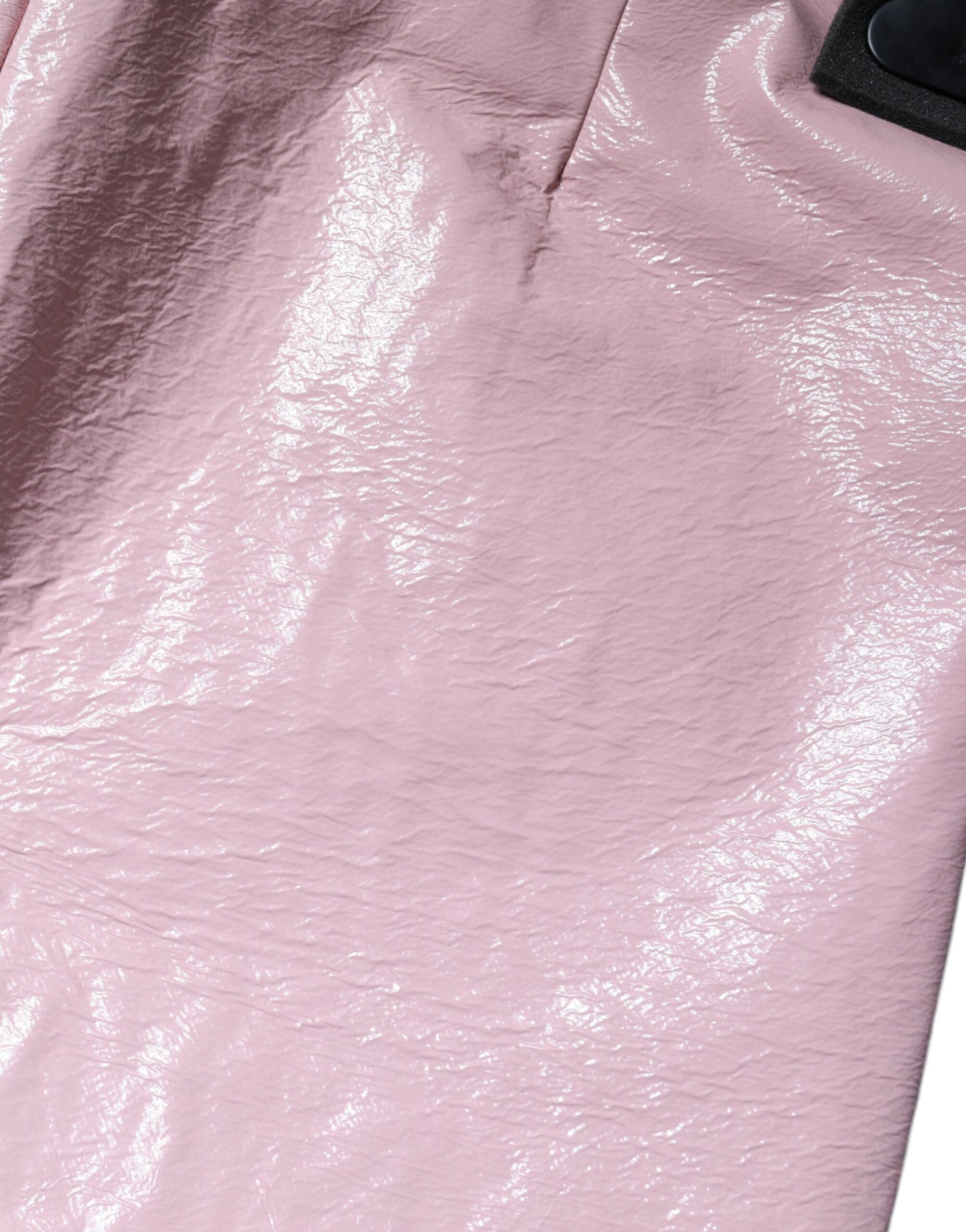 Glanzende roze katoenen hoge taille minirok