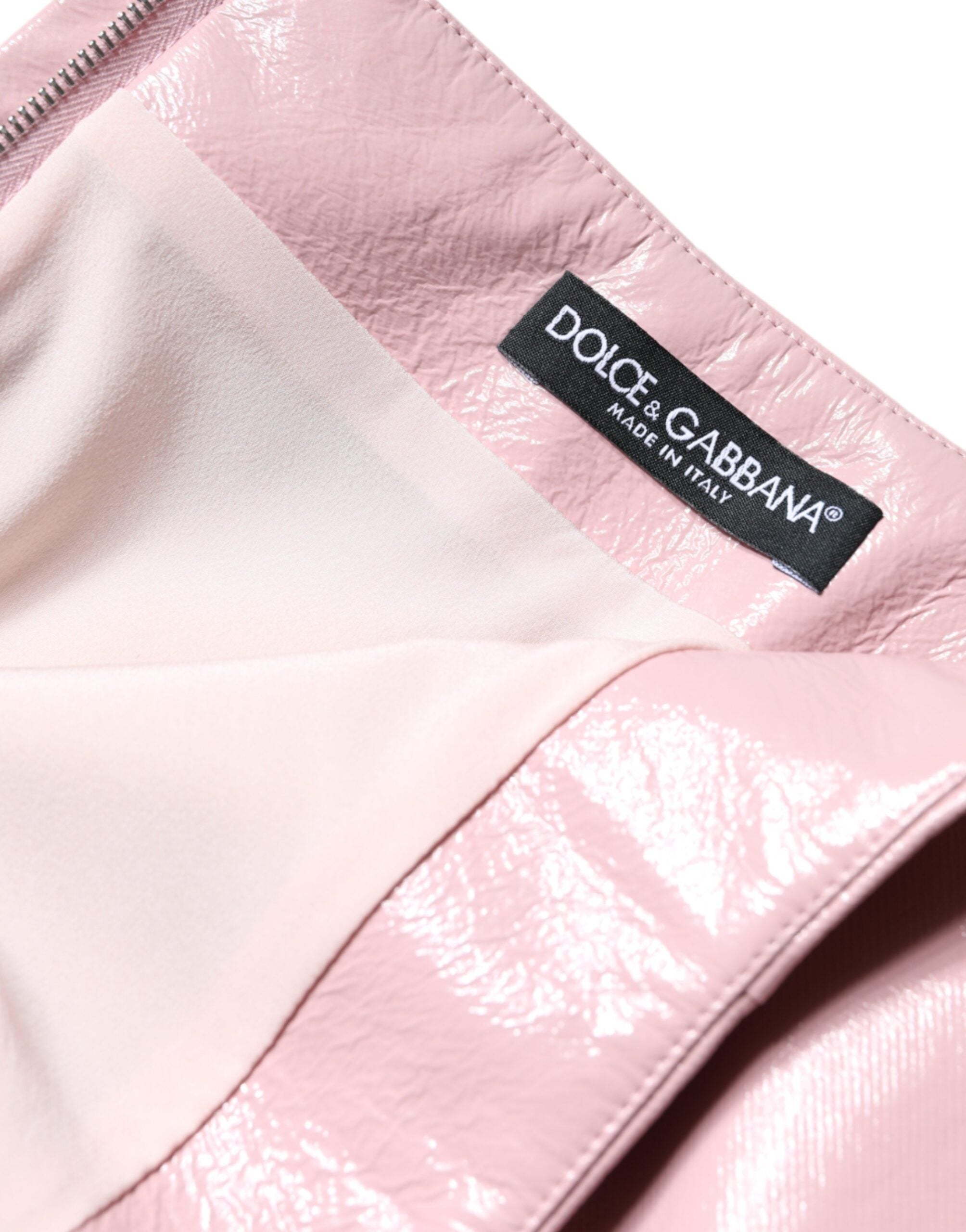 Glanzende roze katoenen hoge taille minirok