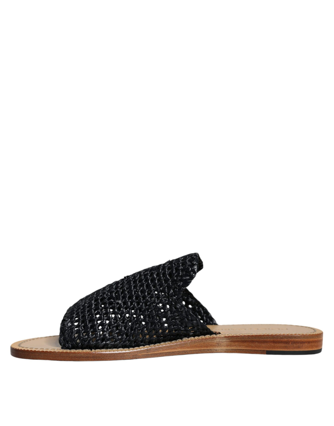Zwarte Monochroom Gevlochten Raffia Slides Schoenen
