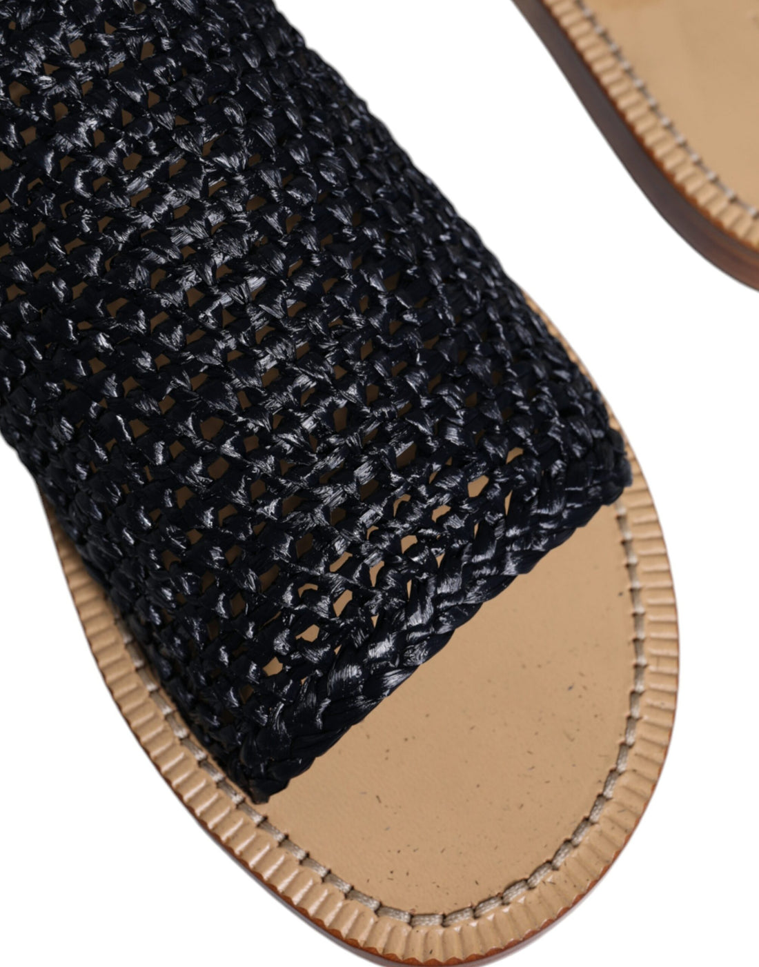 Zwarte Monochroom Gevlochten Raffia Slides Schoenen