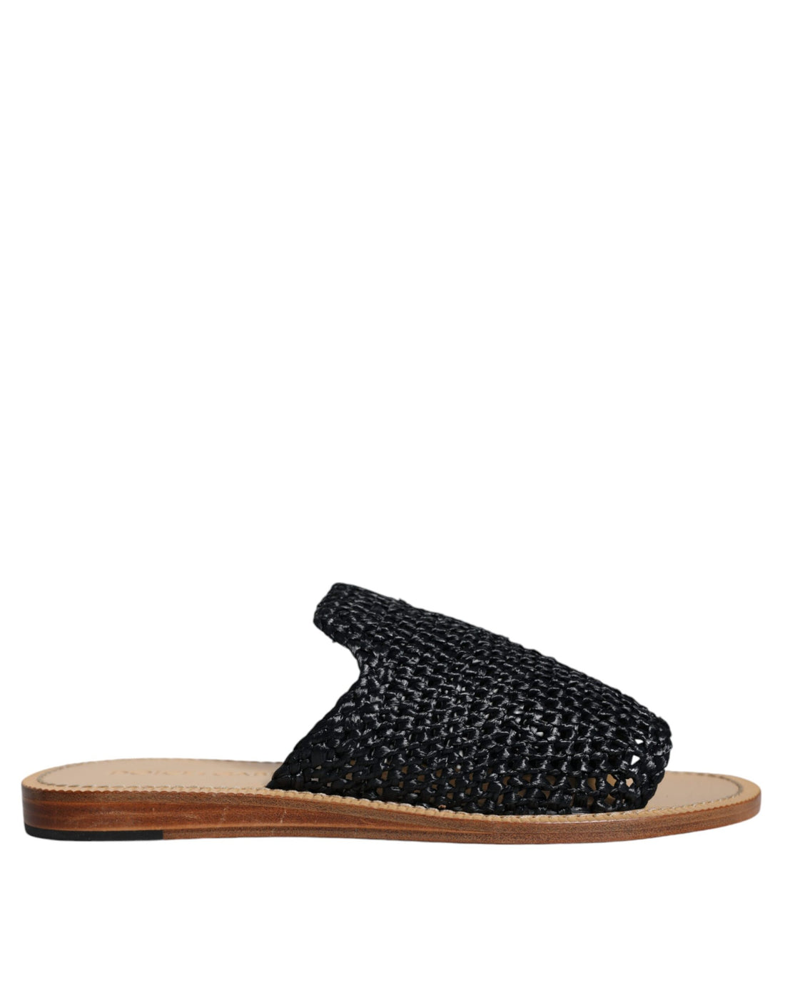 Zwarte Monochroom Gevlochten Raffia Slides Schoenen