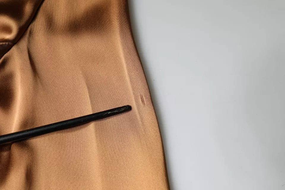 Bruine Satijnen Mini Wikkeljurk met Lange Mouwen