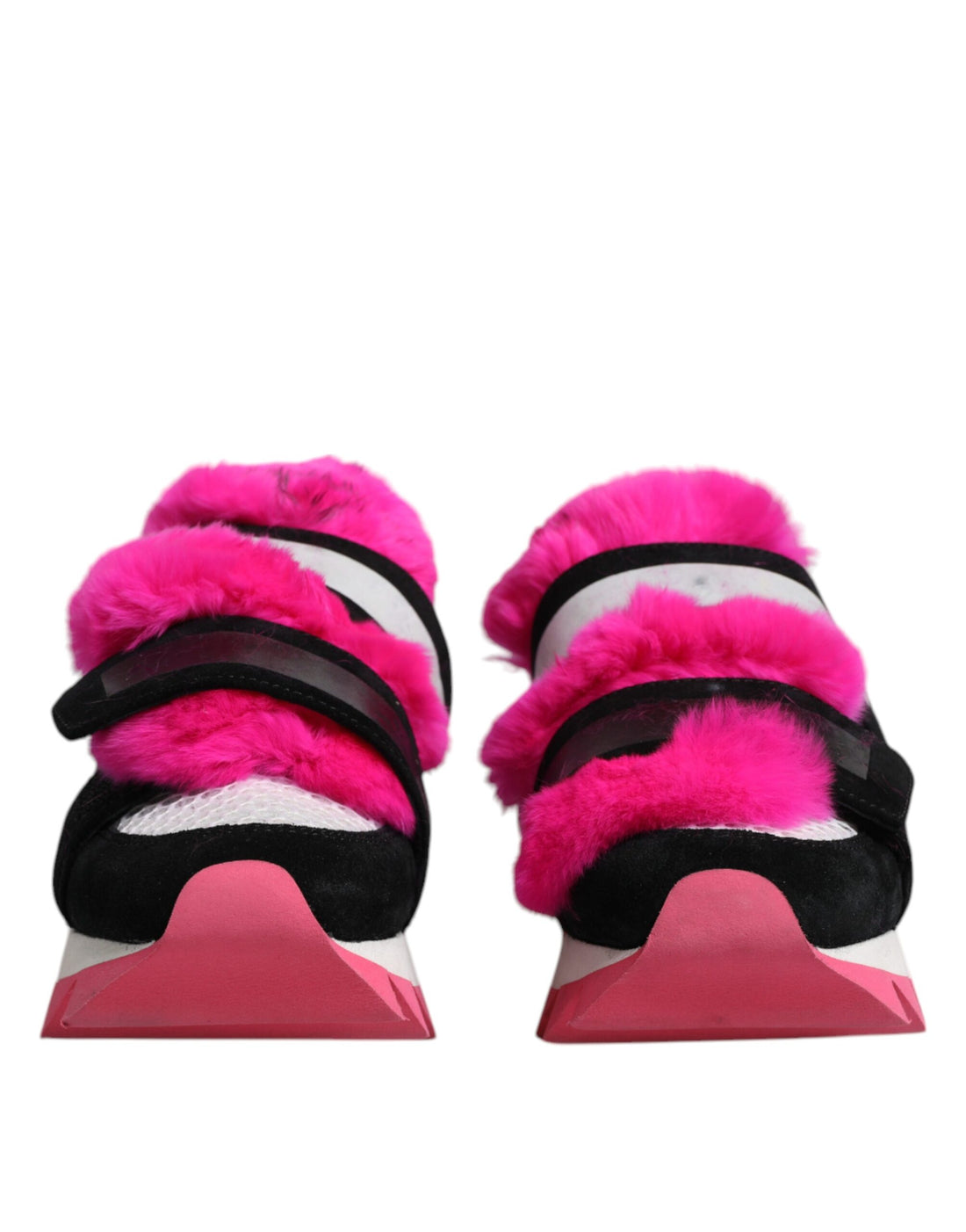 Zwarte Roze Sneakers met Bontversiering