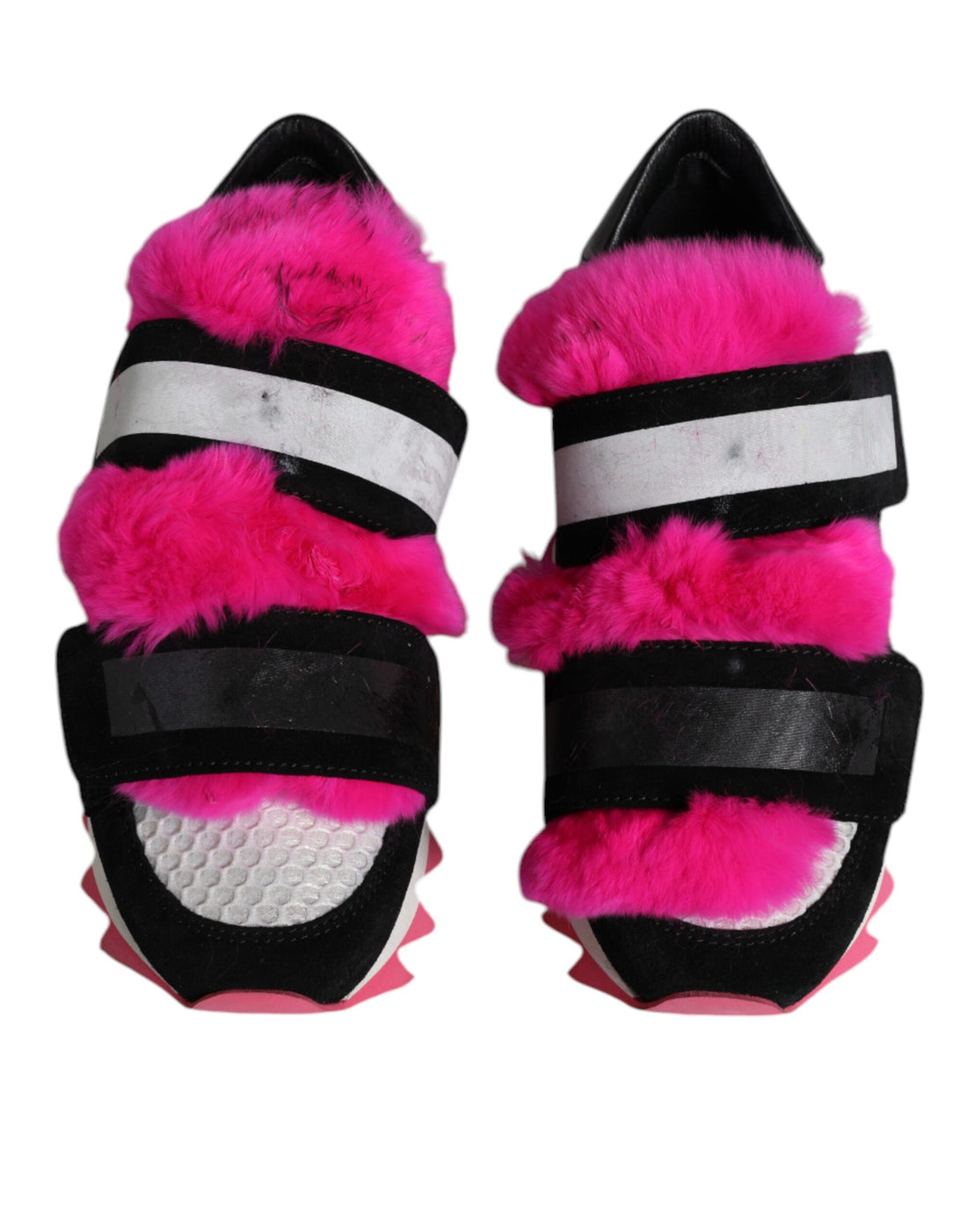 Zwarte Roze Sneakers met Bontversiering