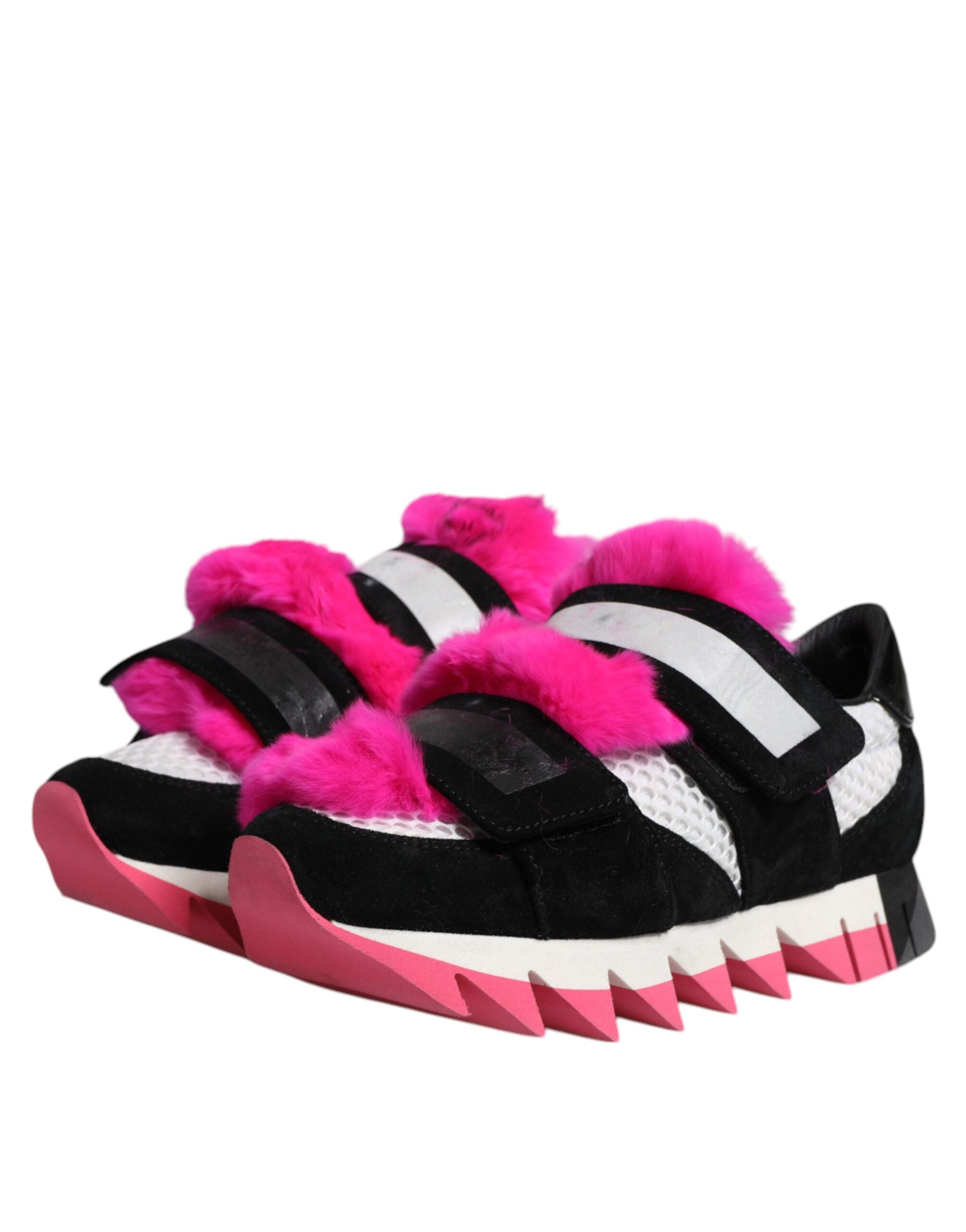 Zwarte Roze Sneakers met Bontversiering