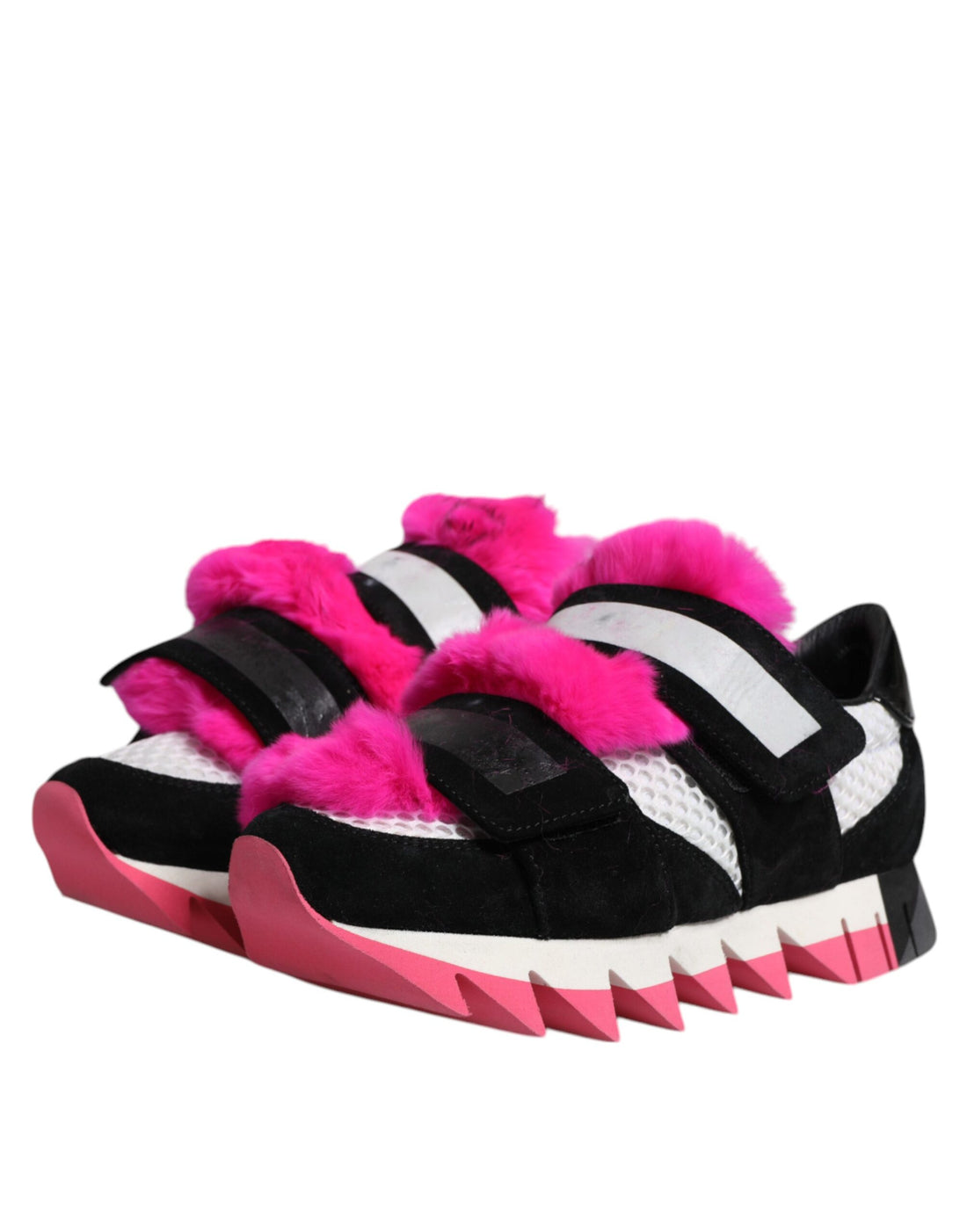 Zwarte Roze Sneakers met Bontversiering