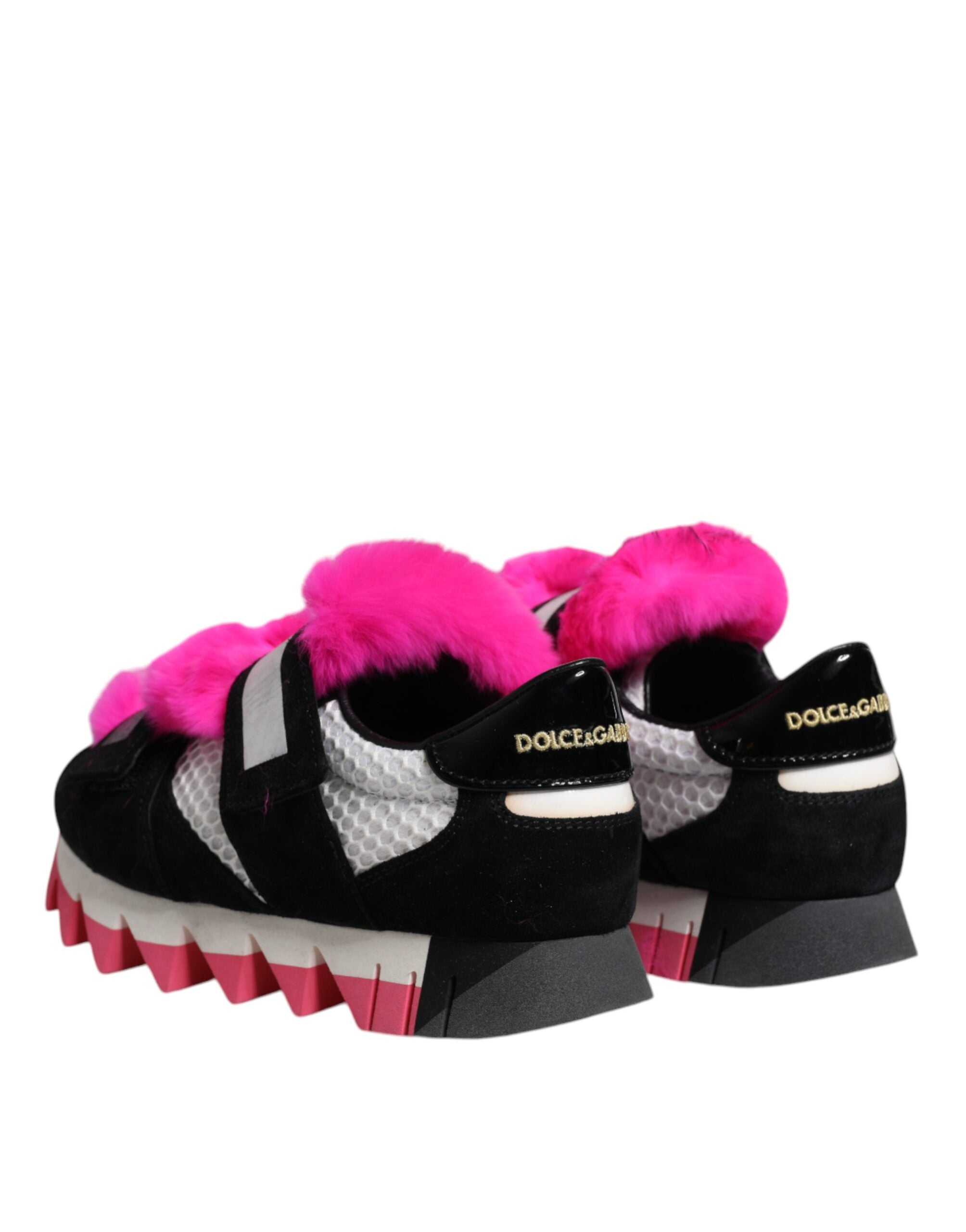 Zwarte Roze Sneakers met Bontversiering