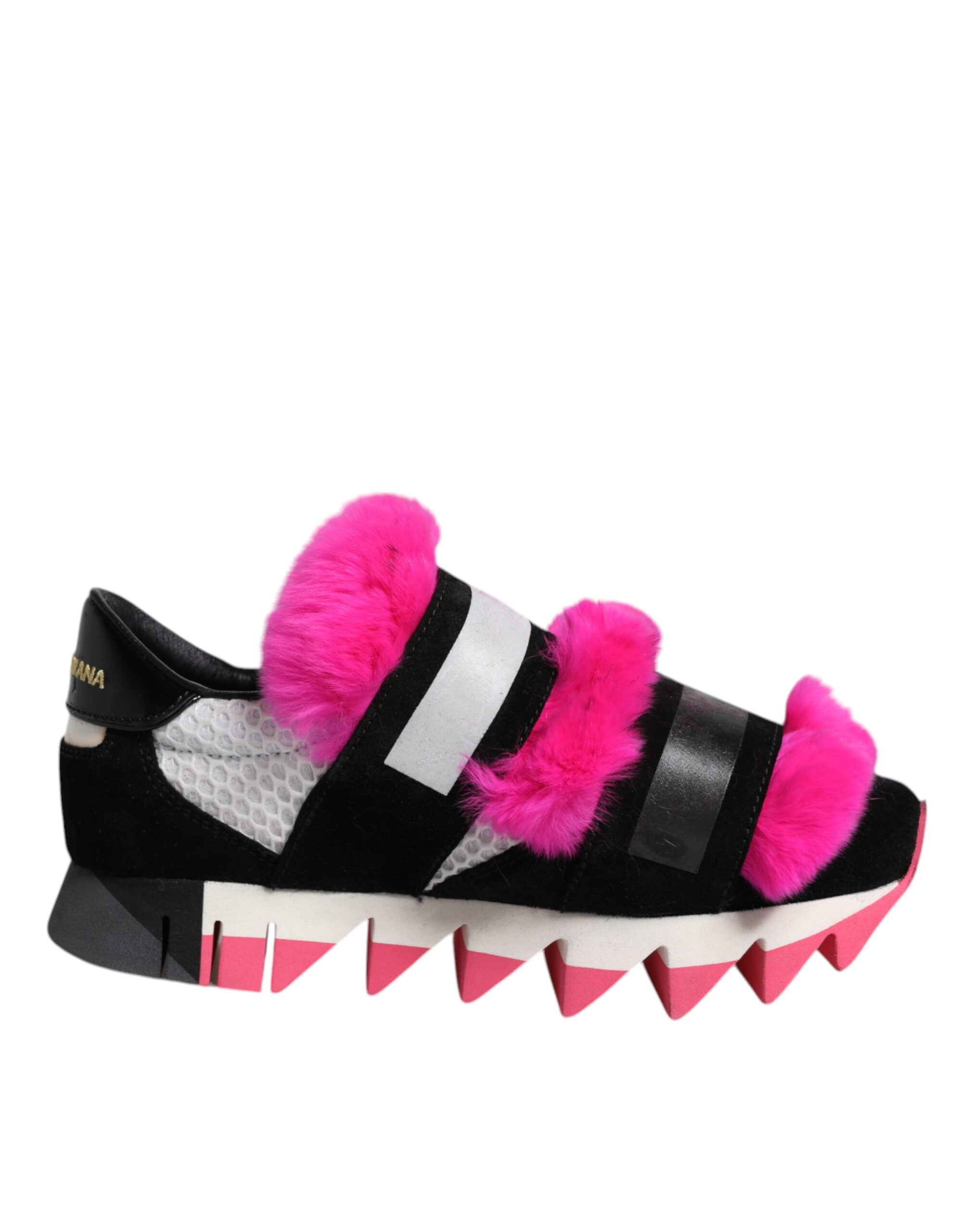 Zwarte Roze Sneakers met Bontversiering