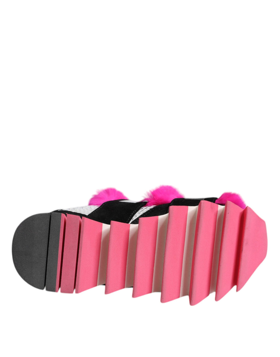 Zwarte Roze Sneakers met Bontversiering