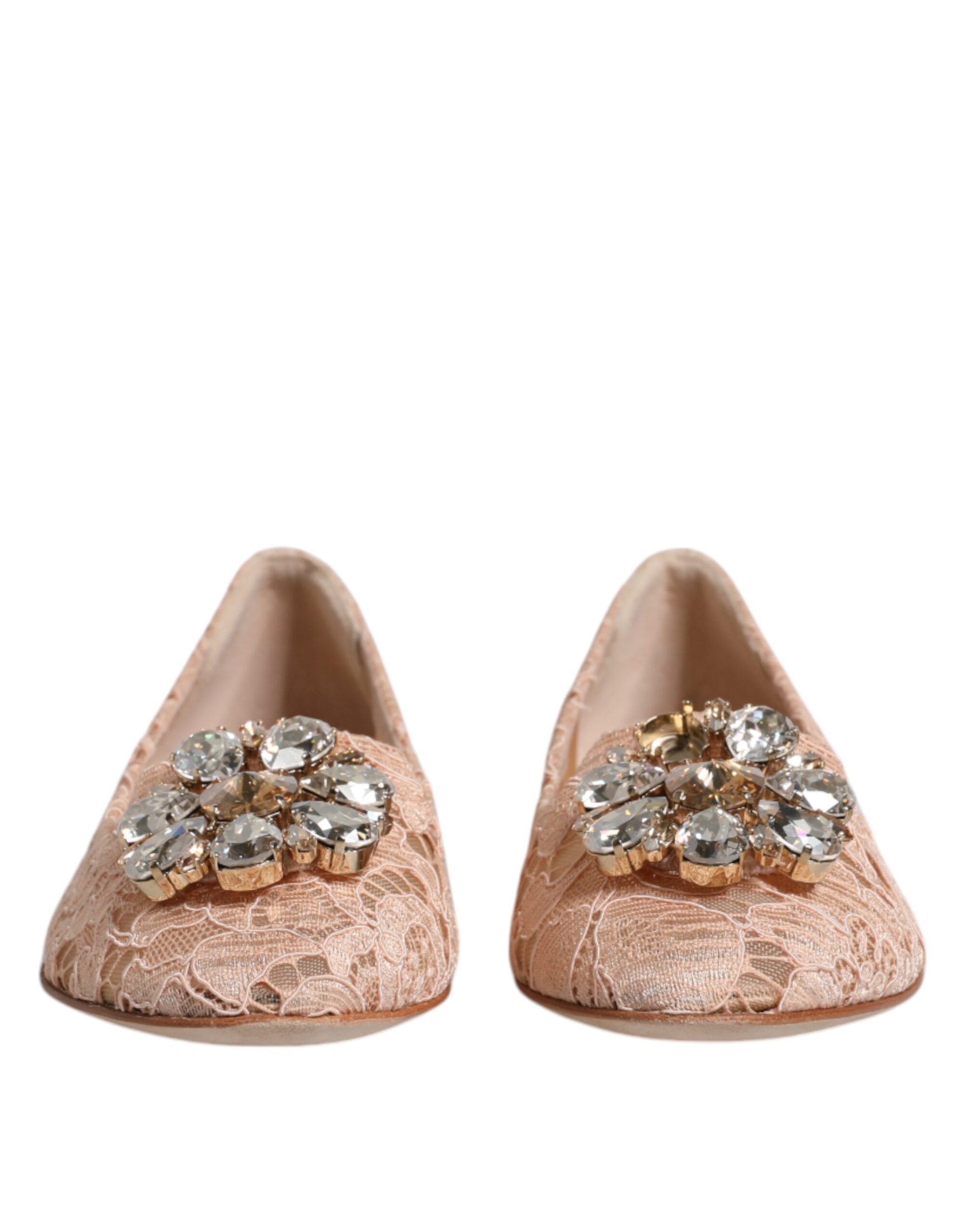 Beige Kanten Kristal Ballerina's Instappers Schoenen