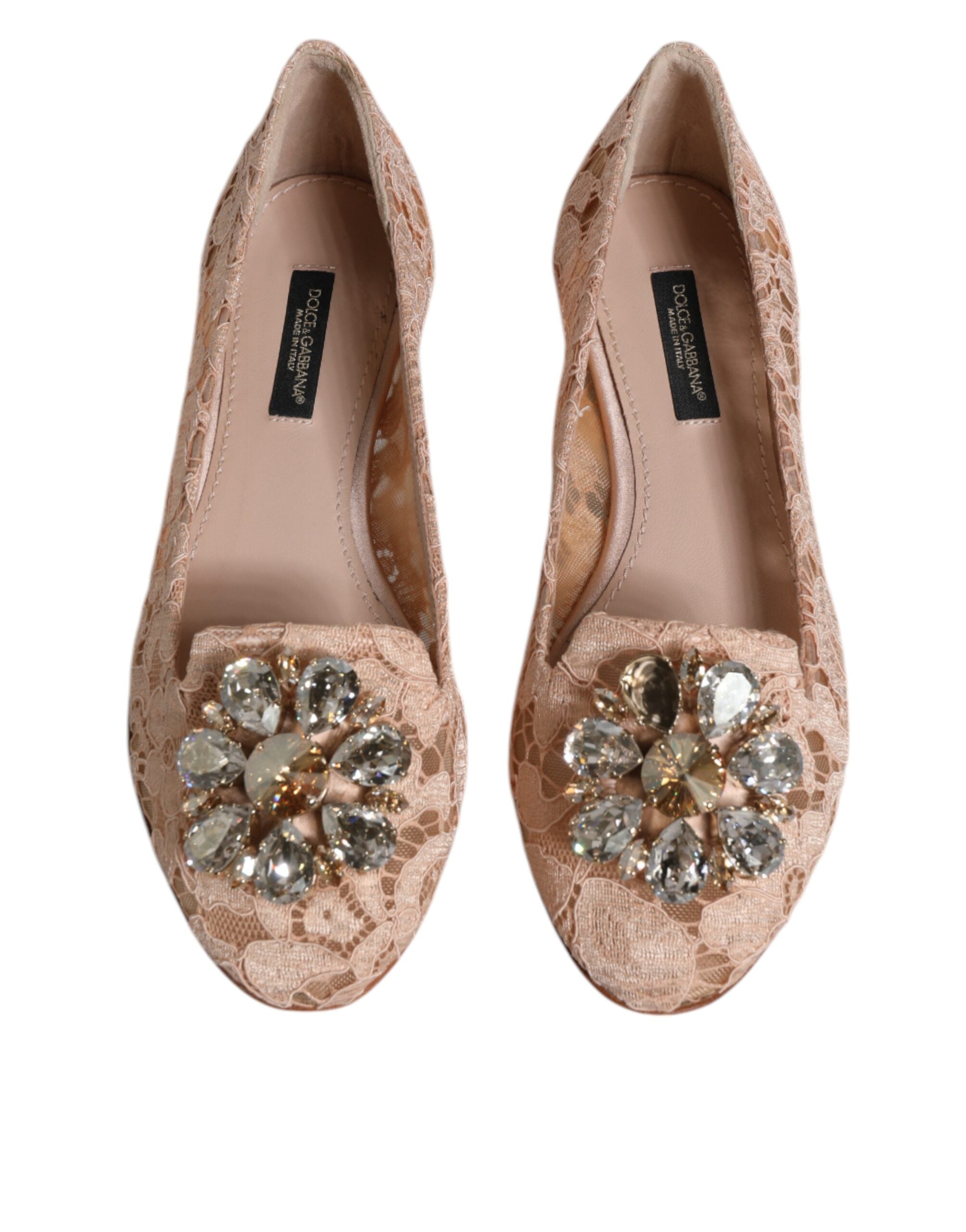 Beige Kanten Kristal Ballerina's Instappers Schoenen