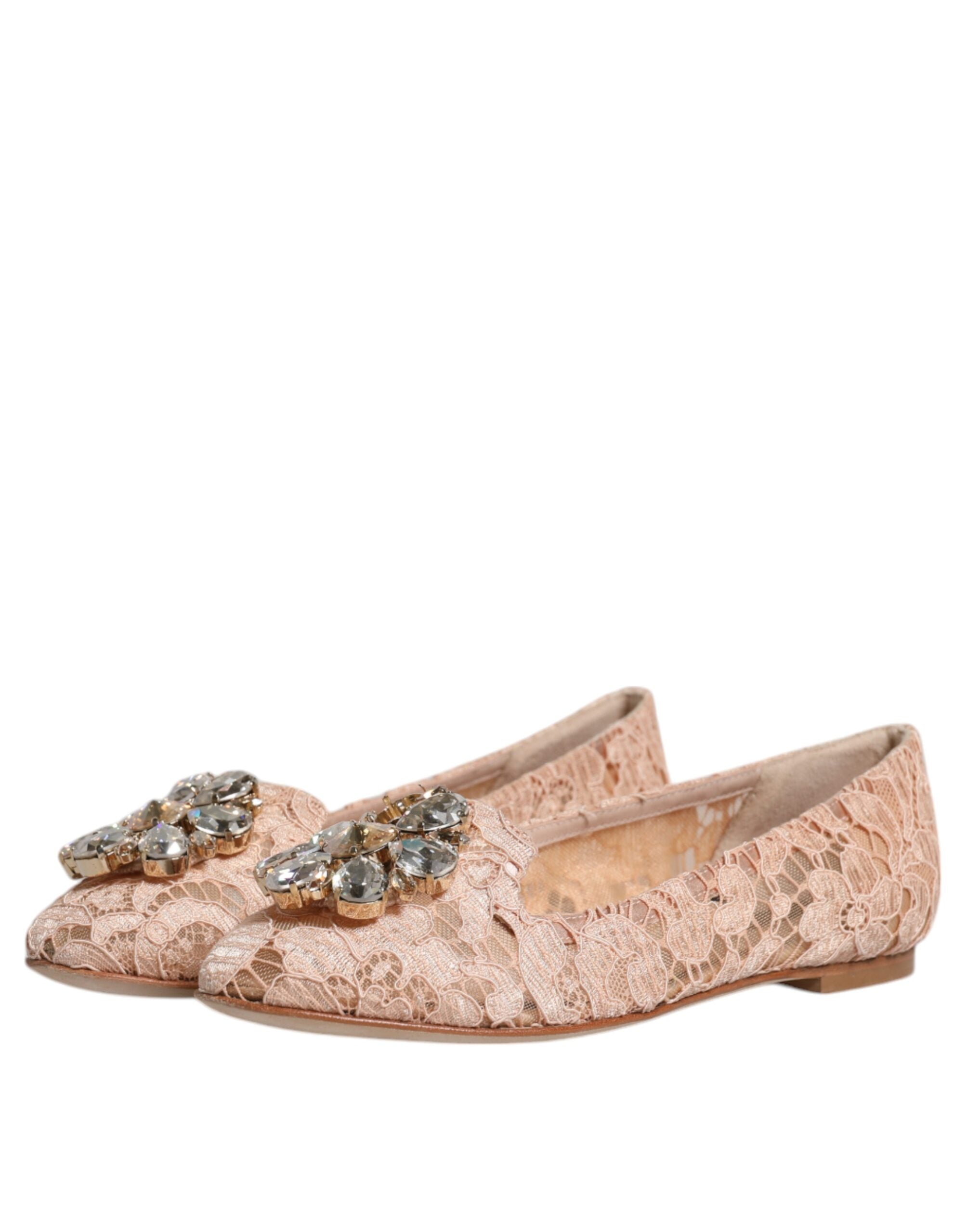 Beige Kanten Kristal Ballerina's Instappers Schoenen