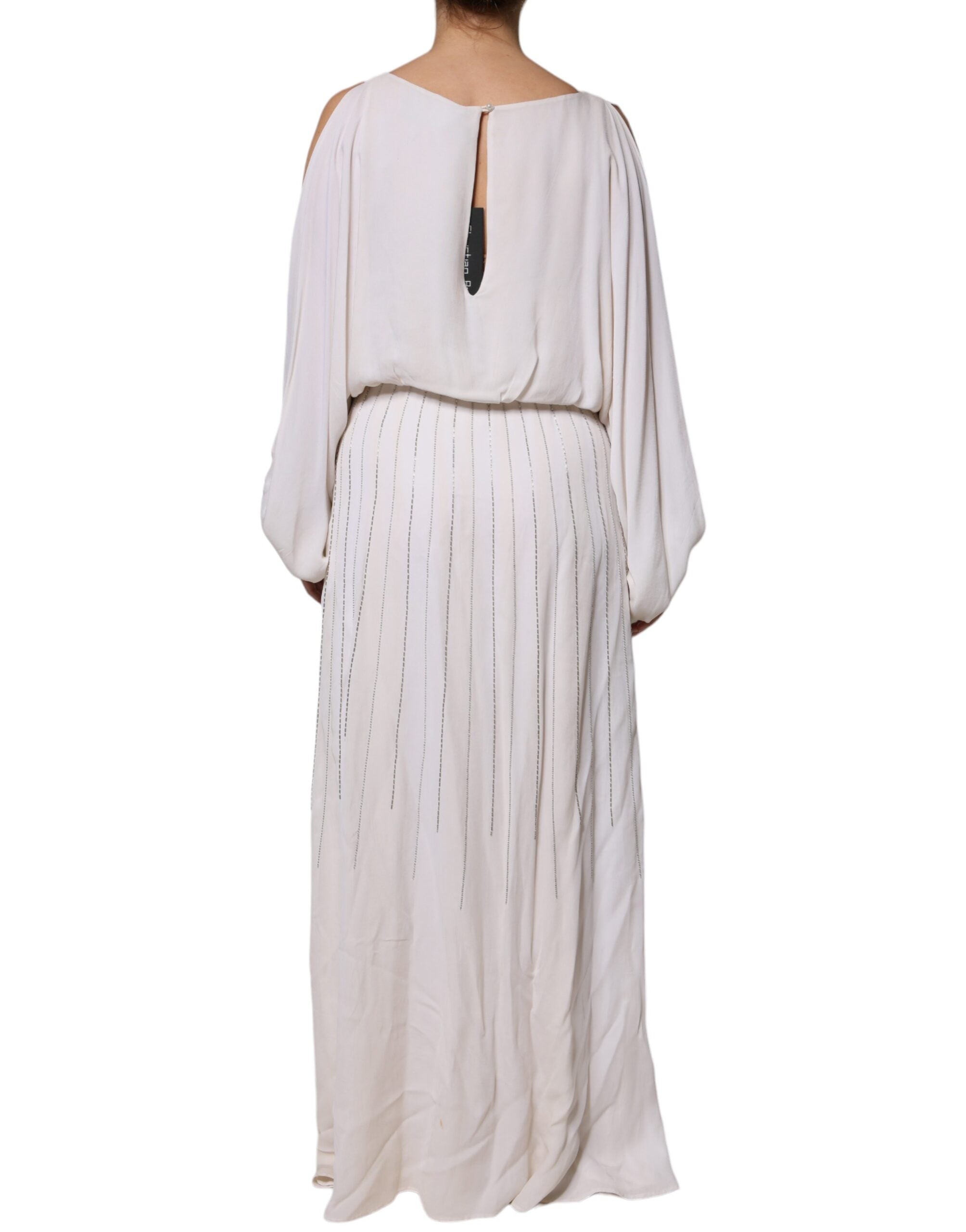 Gebroken Witte Lange Maxi Jurk met Versieringen