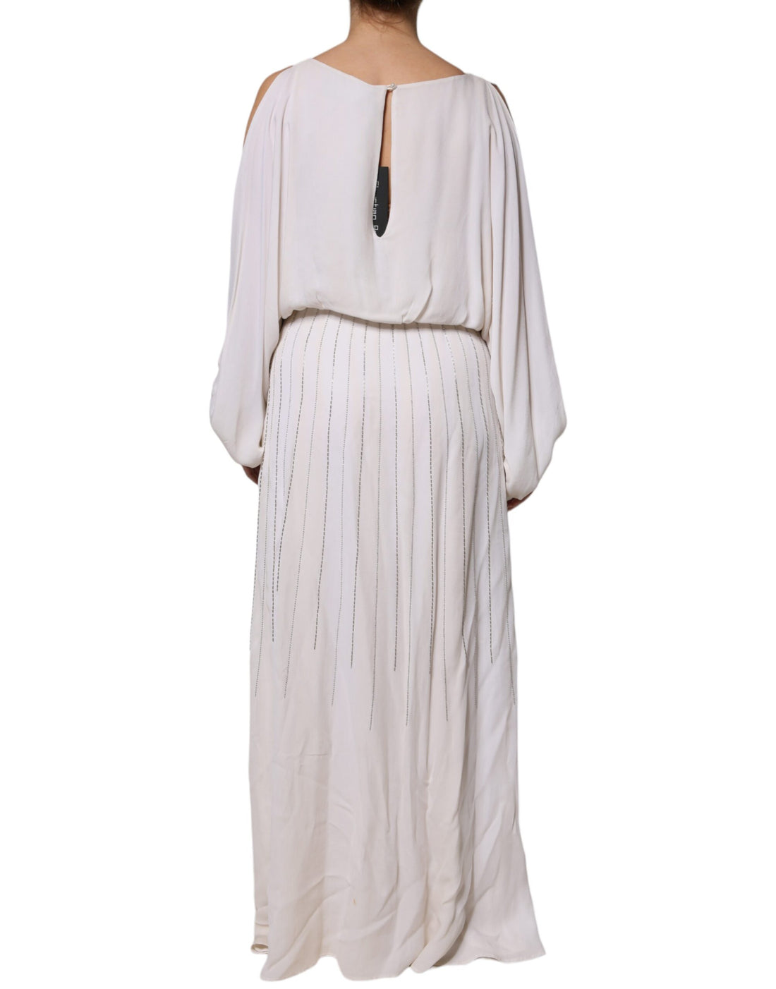 Gebroken Witte Lange Maxi Jurk met Versieringen