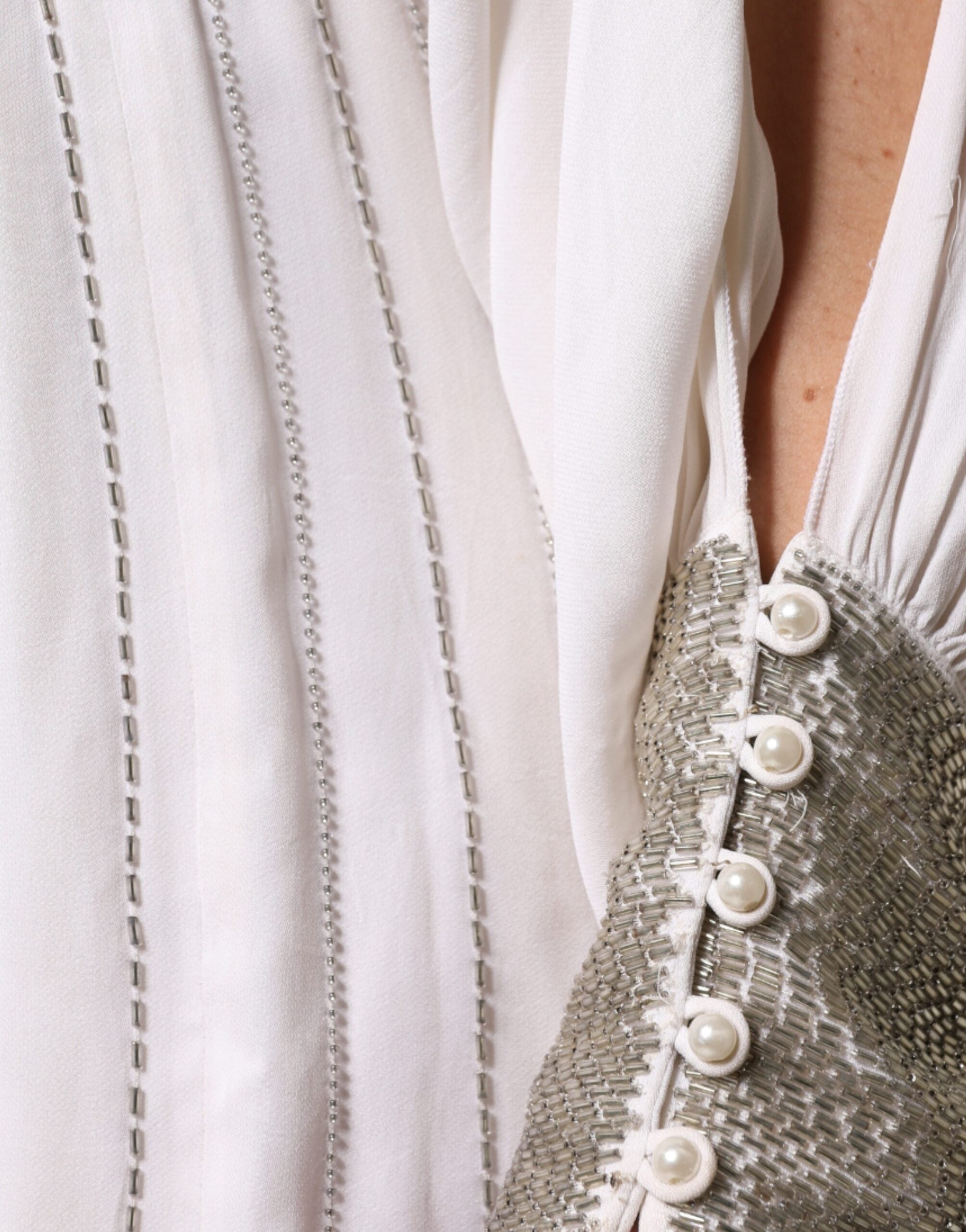 Gebroken Witte Lange Maxi Jurk met Versieringen