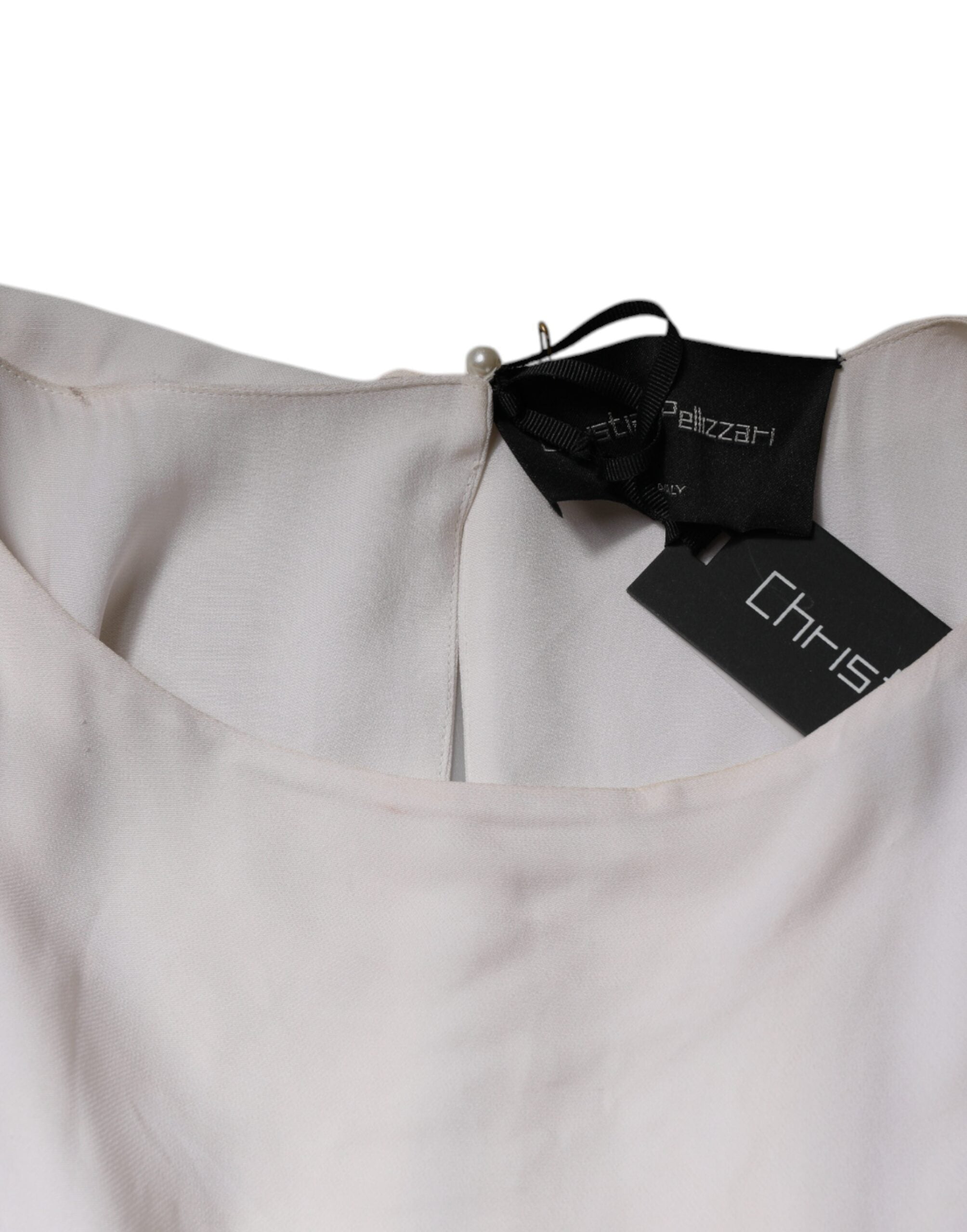Gebroken Witte Lange Maxi Jurk met Versieringen
