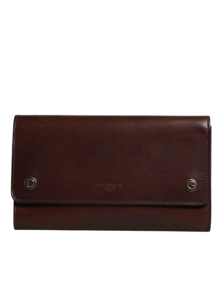 Dolce & Gabbana Brown Leather Logo Embossed Crossbody Bag