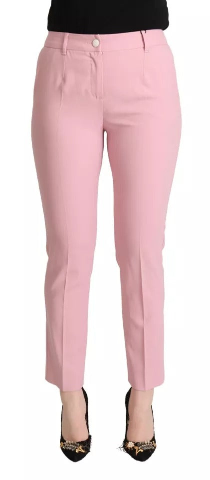 Roze wollen mid-waist taps toelopende broek