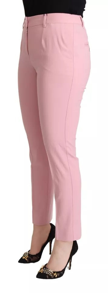 Roze wollen mid-waist taps toelopende broek