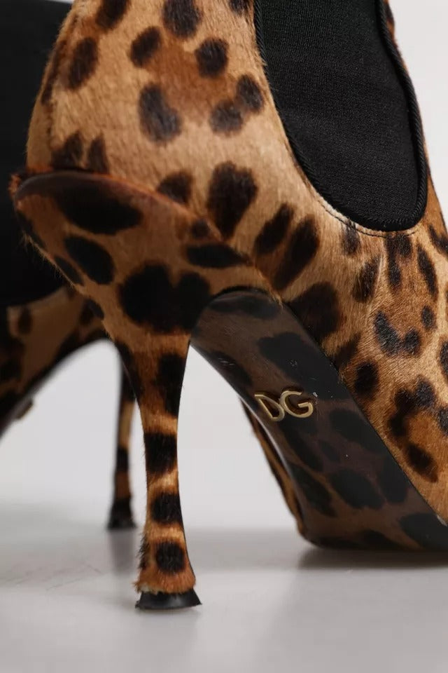Bruine Luipaard Lederen Stretch Haklaarzen Schoenen