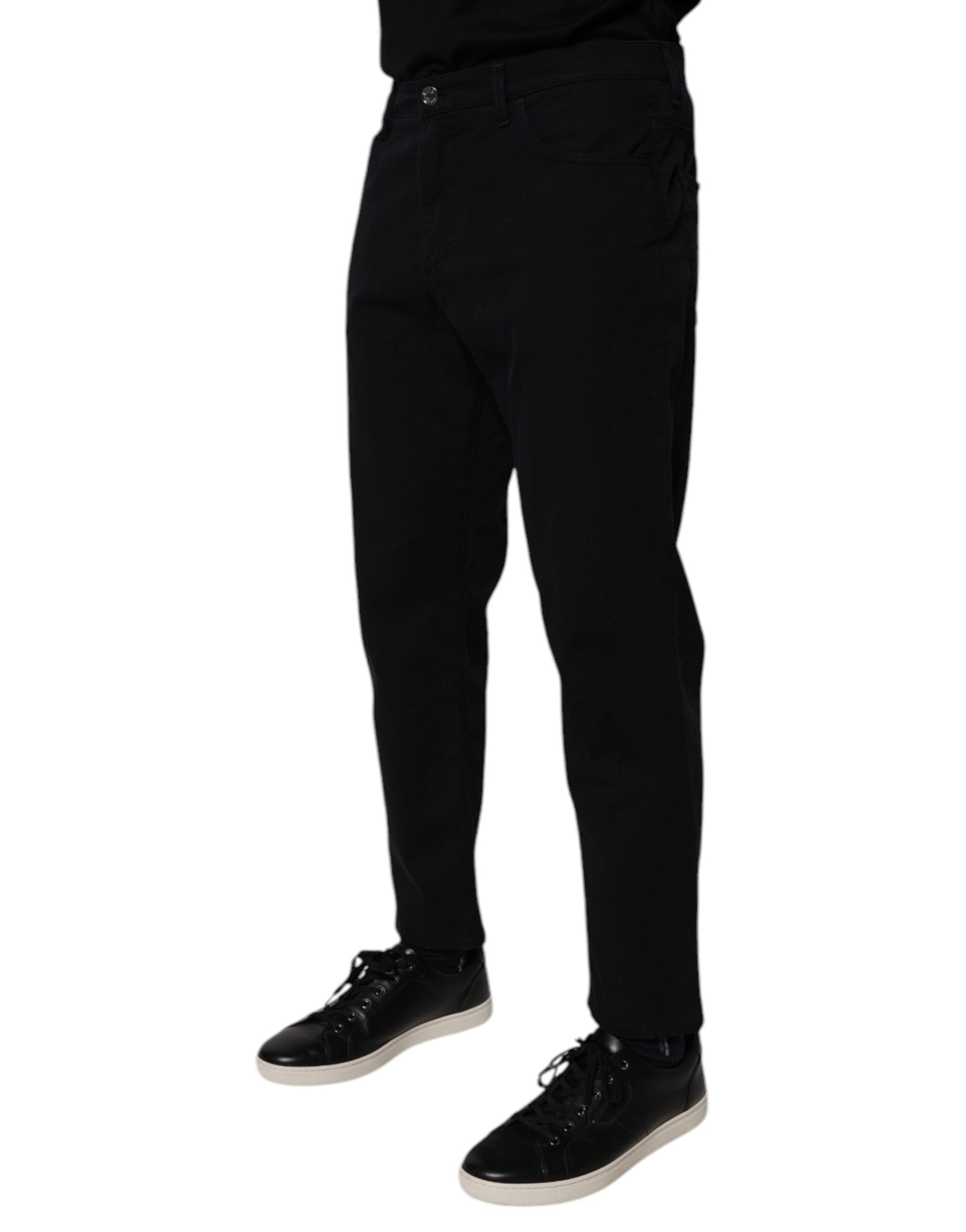 Donkerblauwe Katoenen Stretch Losvallende Heren Denim Jeans