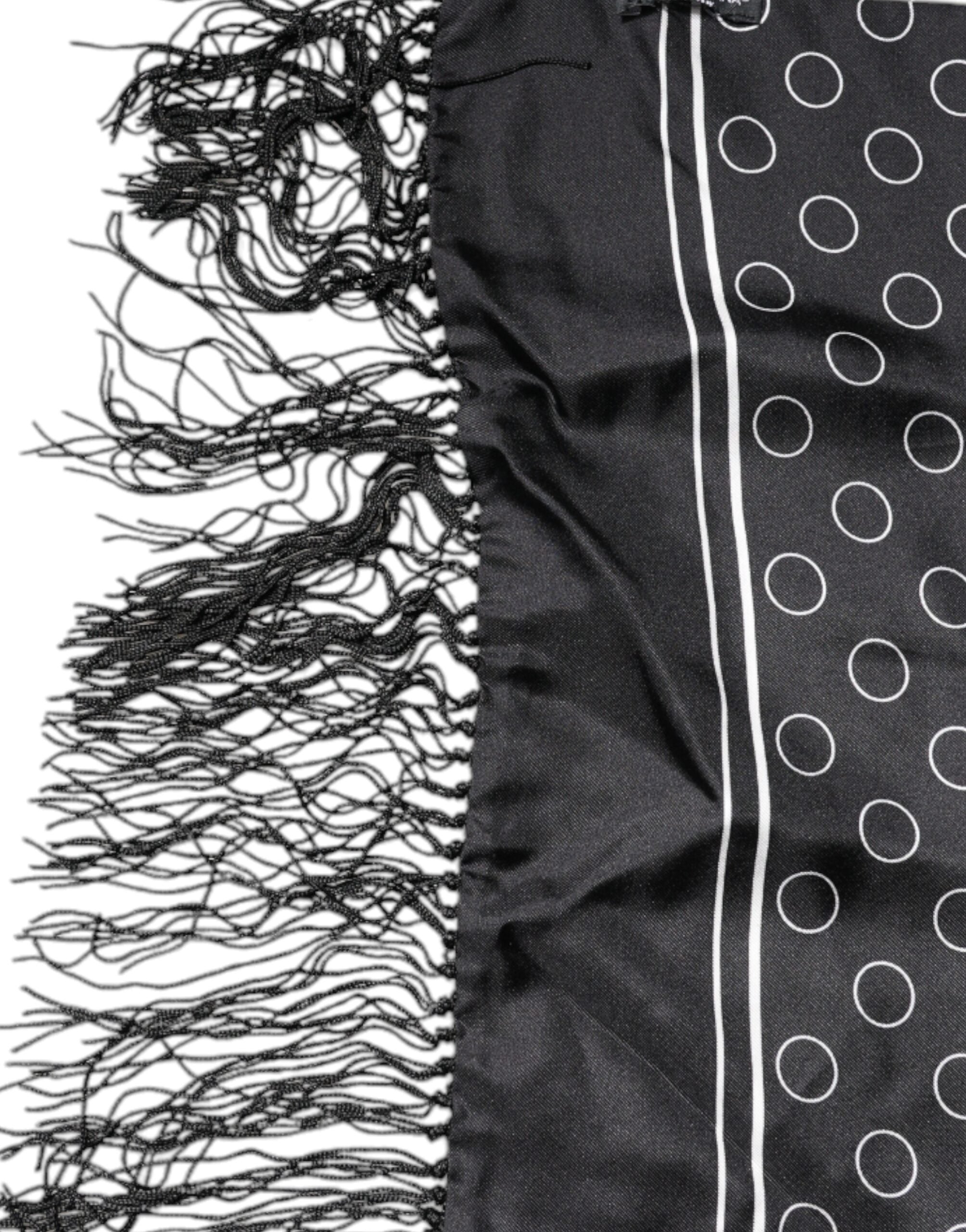Dolce & Gabbana Black Circles Silk Fringes Shawl Wrap Scarf