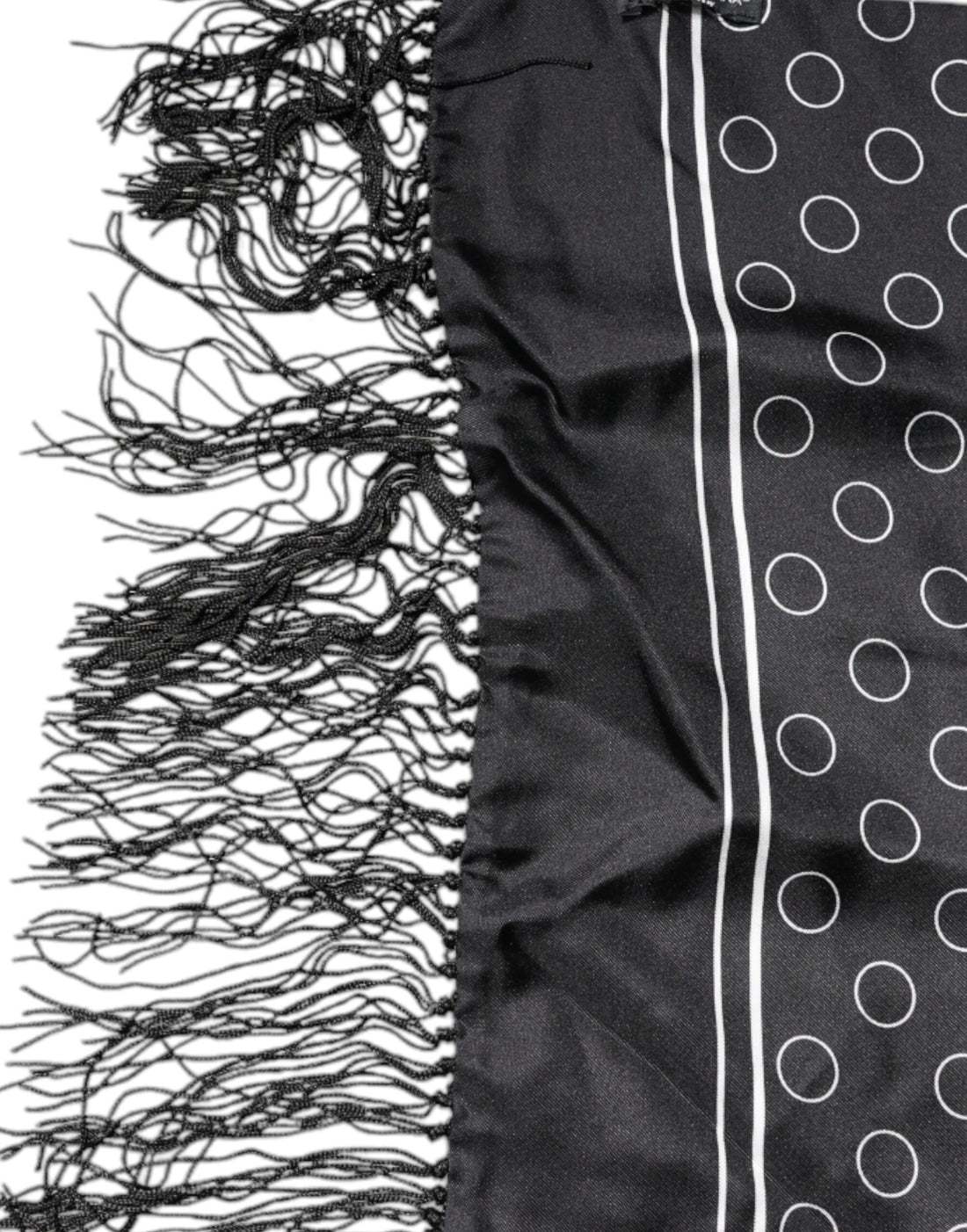 Dolce & Gabbana Black Circles Silk Fringes Shawl Wrap Scarf