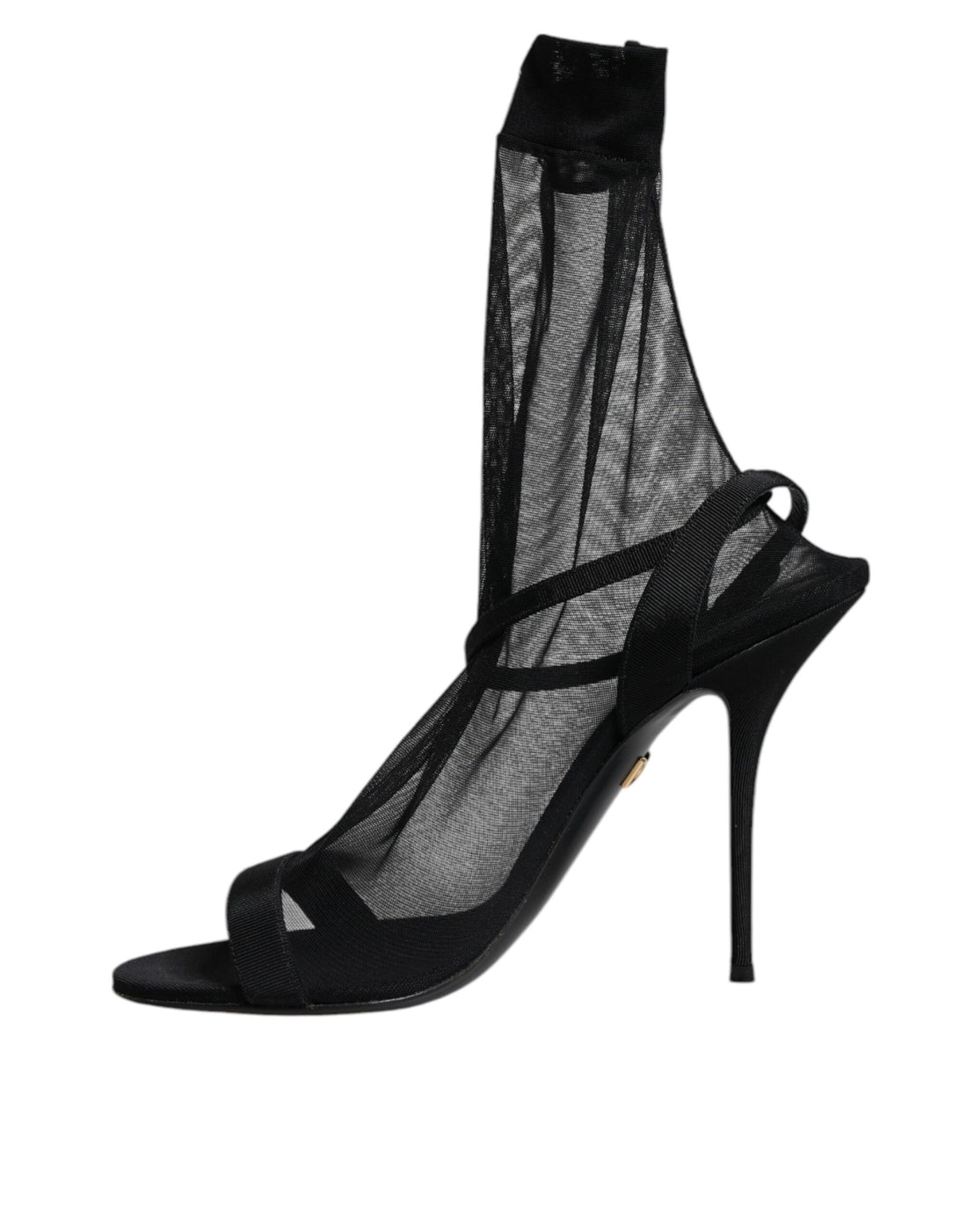 Dolce & Gabbana Black Tulle Stretch Heels Sandals Shoes