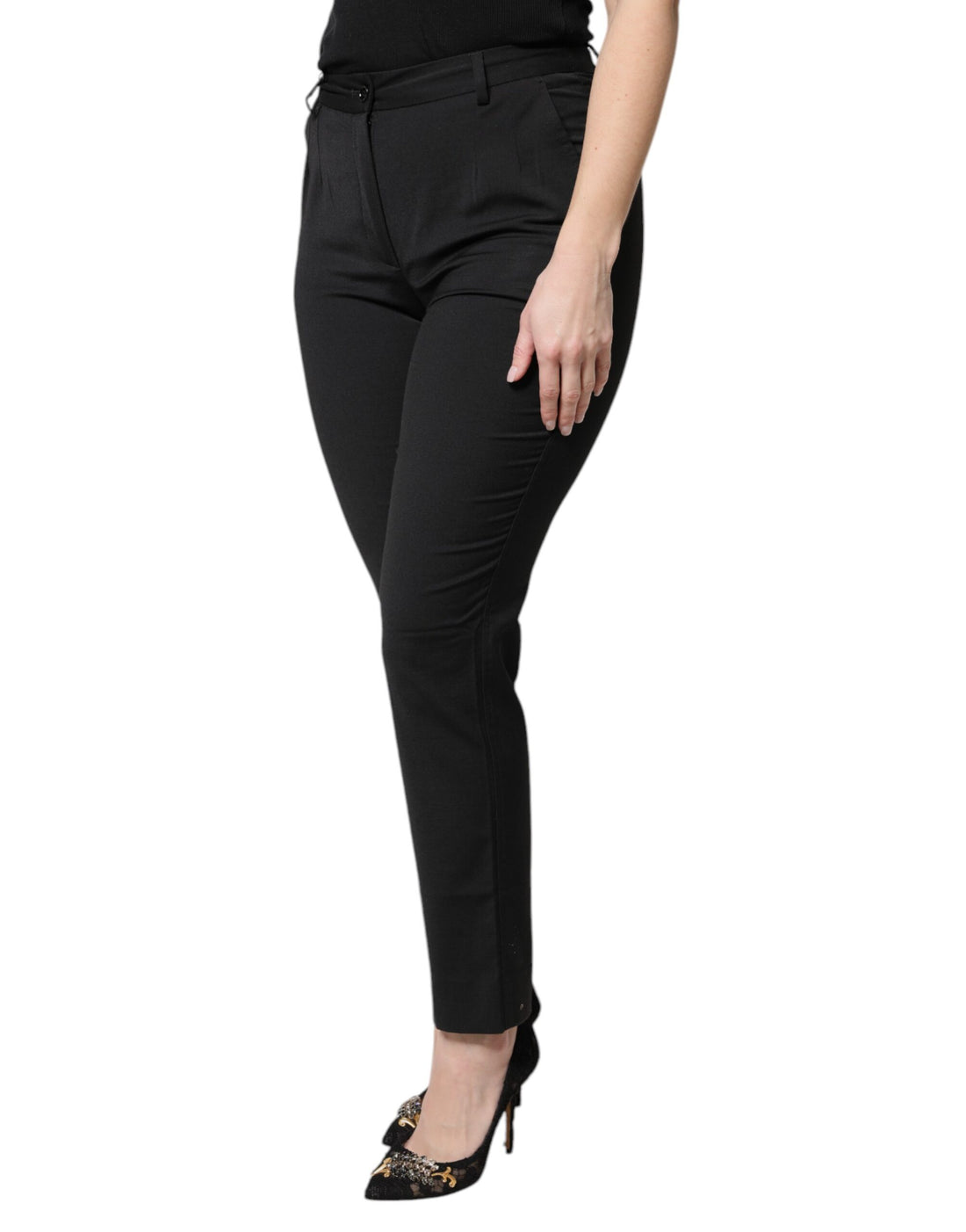 Dolce & Gabbana Black Polyester High Waist Slim Pants