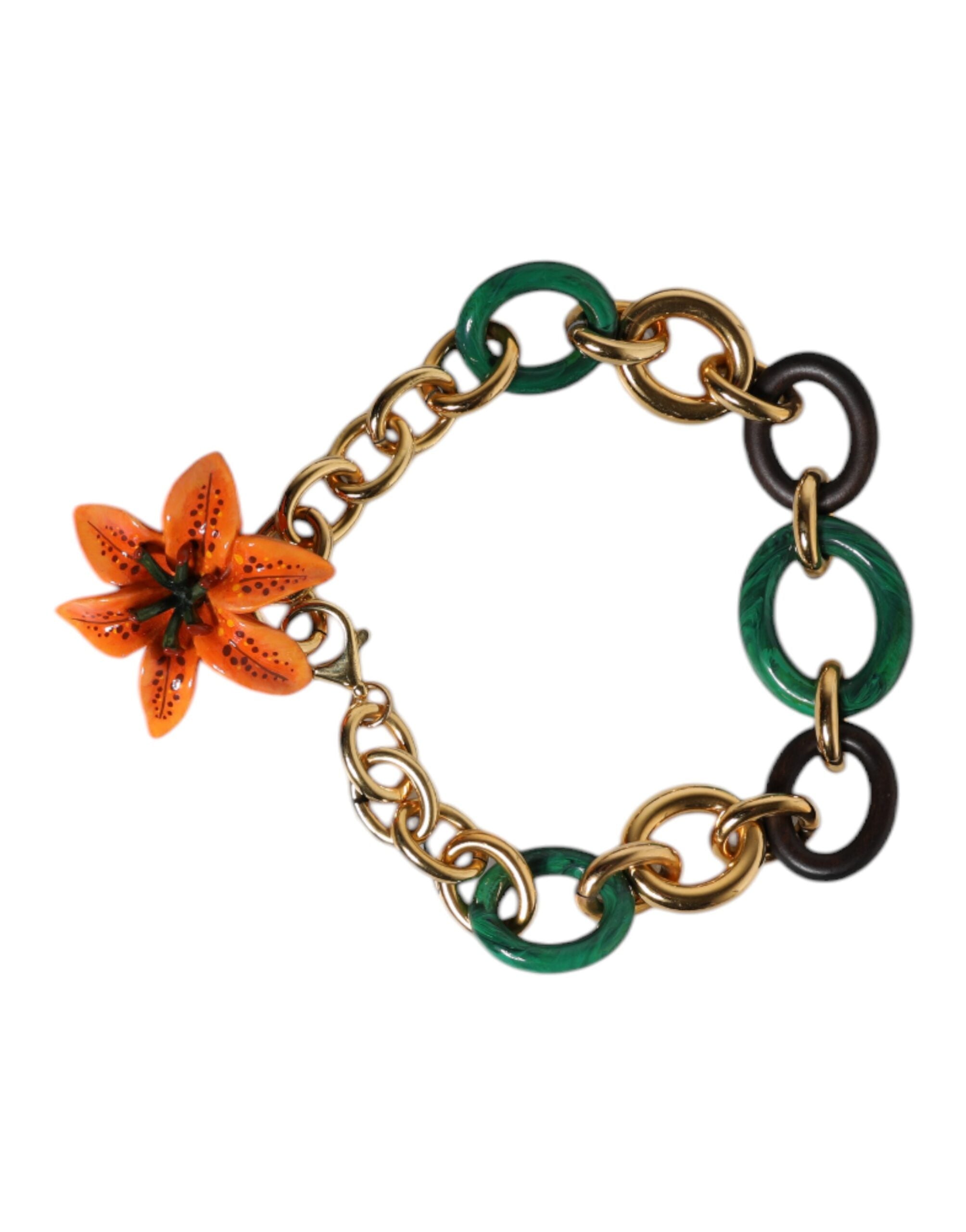 Meerkleurig Goudkleurig Messing Oranje Lelie Bloem Ketting