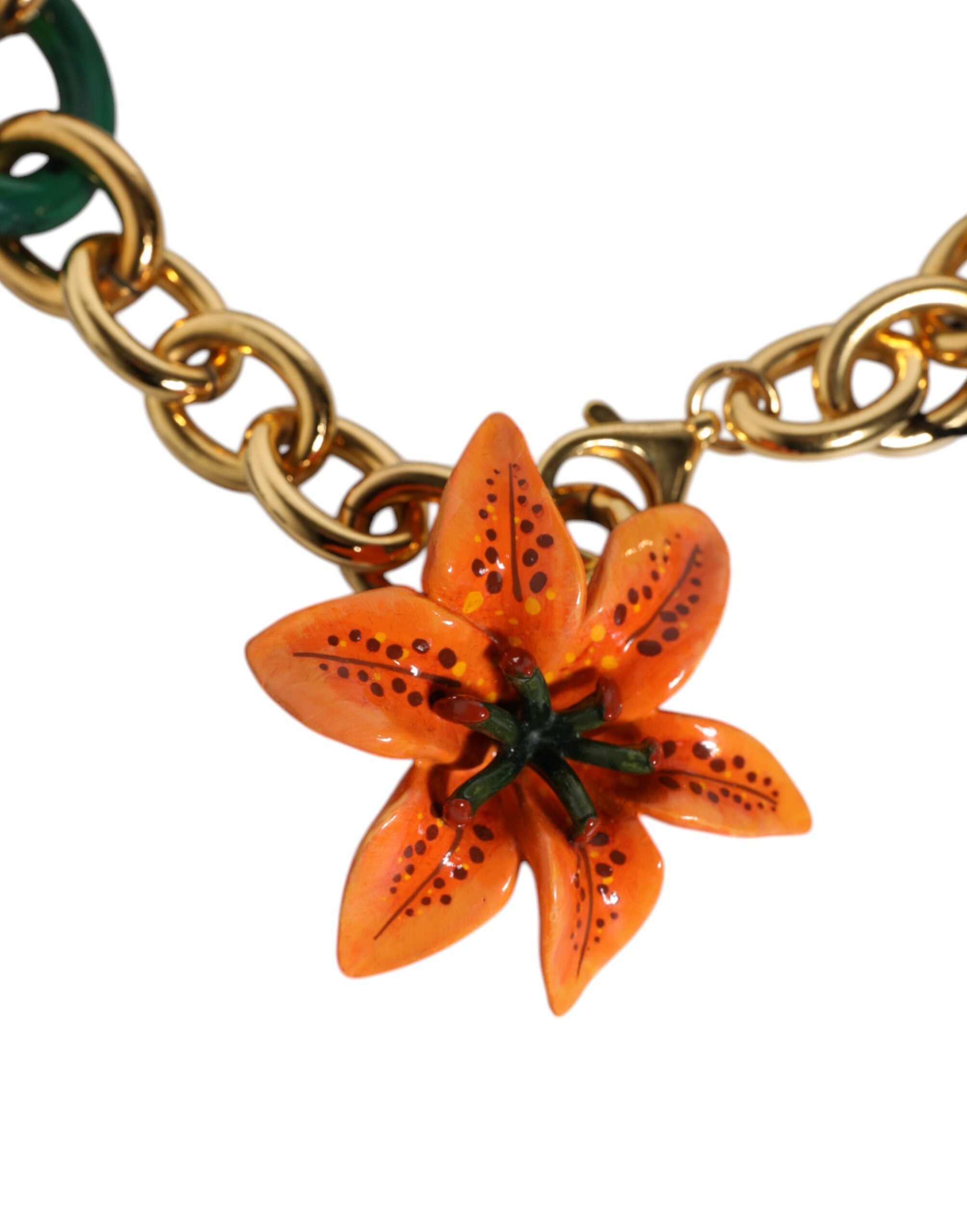 Meerkleurig Goudkleurig Messing Oranje Lelie Bloem Ketting